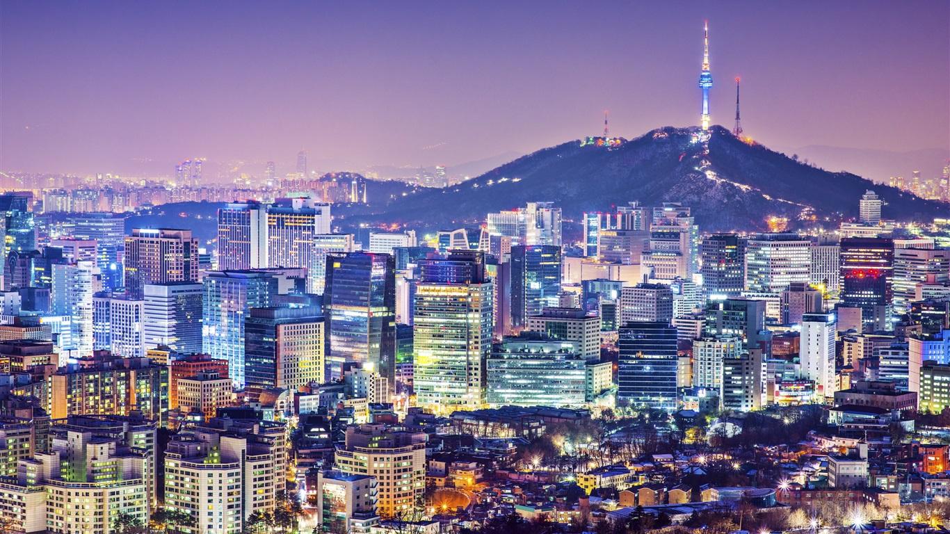 1366x768 Wallpaper Beautiful city night, seoul, Korea, buildings, houses, tower, lights 2880x1800 HD Picture, Image