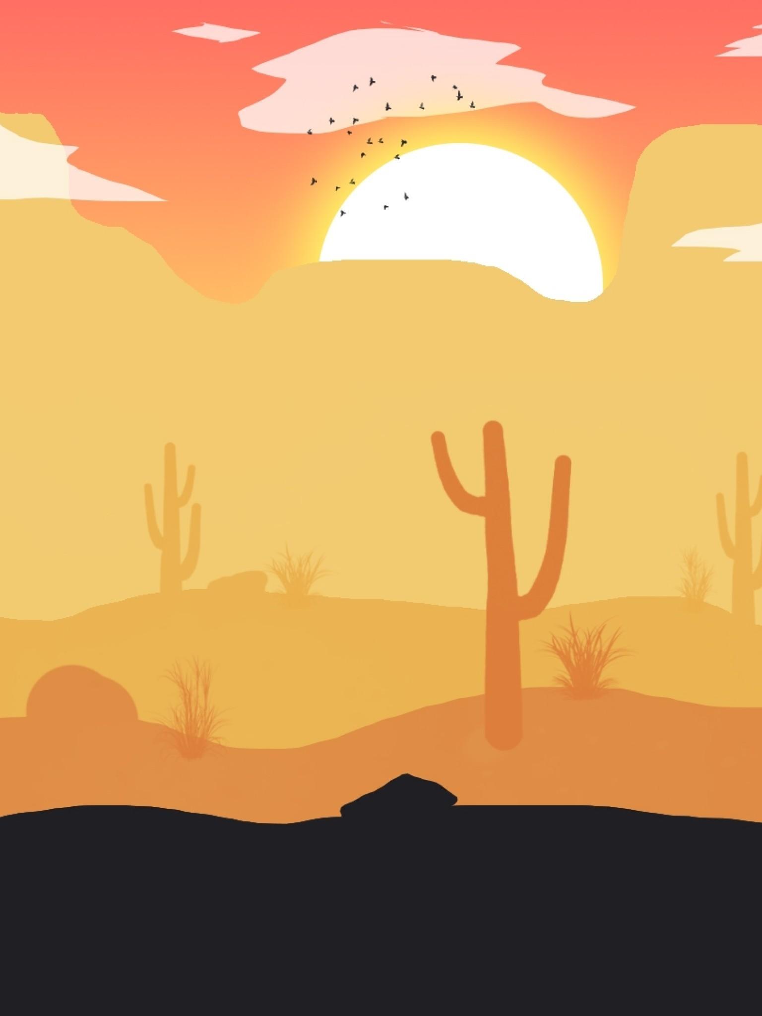 1536x2048 Download 1536x2048 Flat Desert, Sun, Birds, Sky, Digital Art Wallpaper for Apple iPad Mini, Apple IPad 4