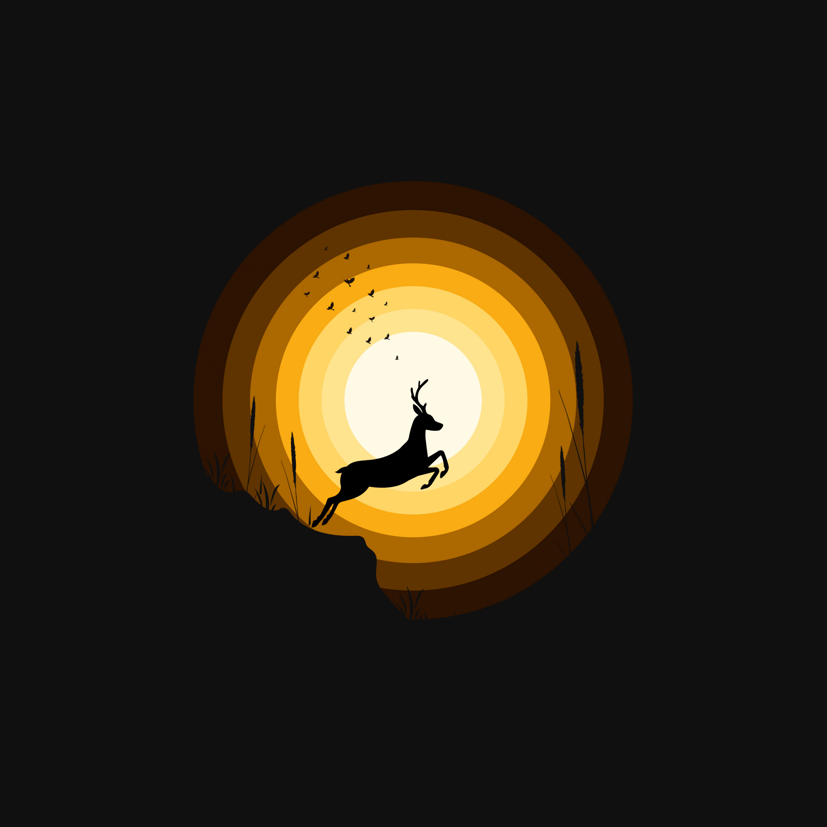 2732x2732 Deer Wallpaper 4K, Silhouette, Sun, Dark Background, Black Dark