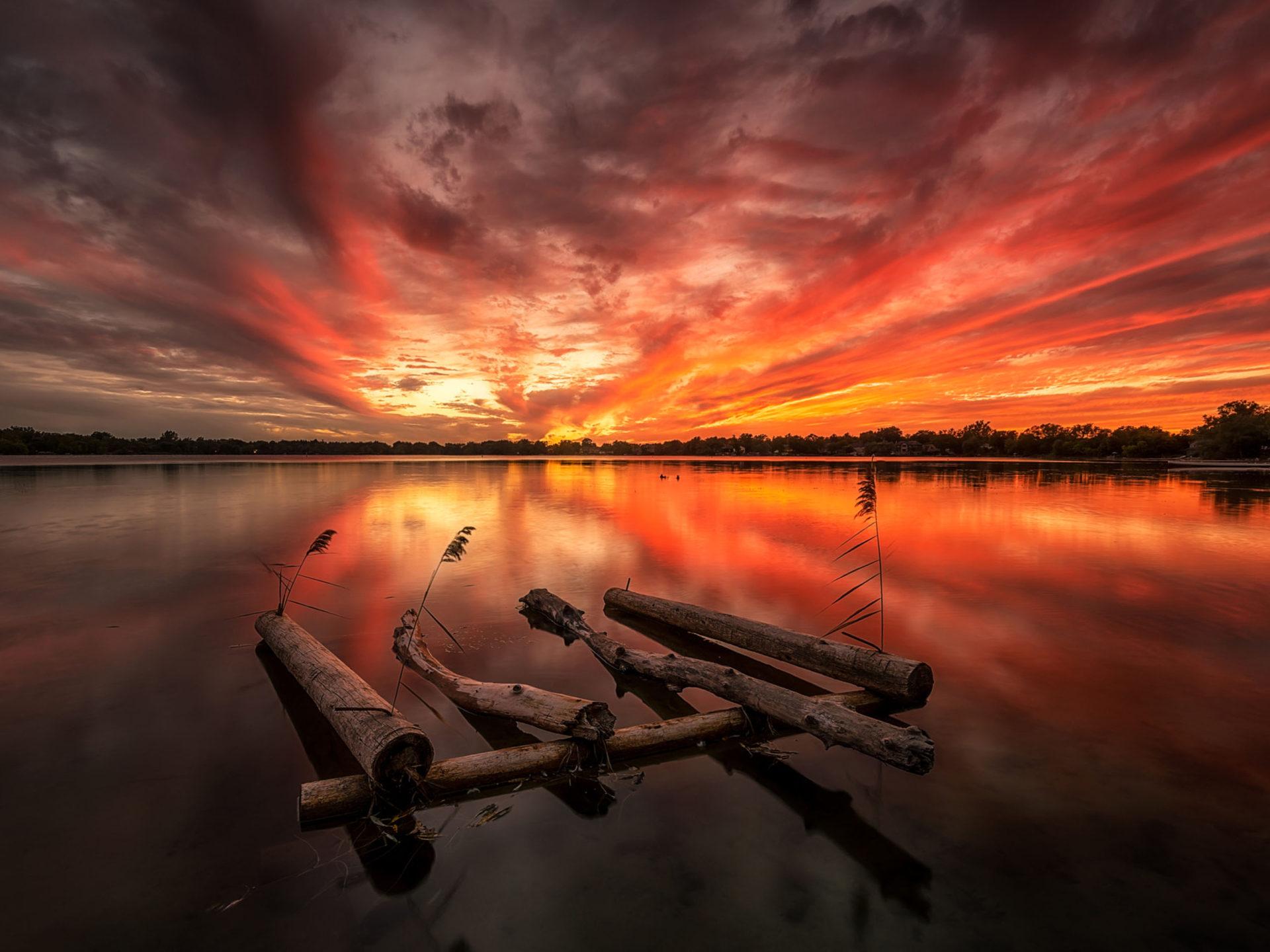 1920x1440 Fire Sunset At Wilcox Lake Ontario Province In Canada Landscapes Photography Desktop Wallpaper HD For Mobile Phones And Laptops :
