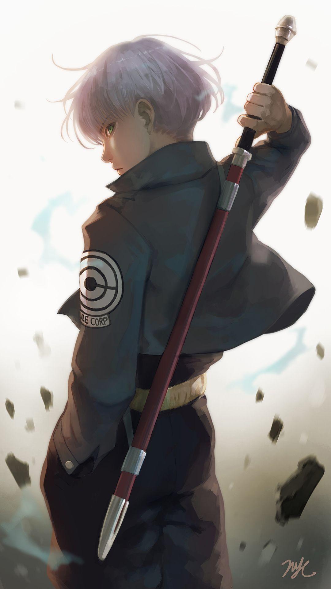 1080x1920 trunks iphone wallpaper, anime, cartoon, illustration, black hair, fictional character
