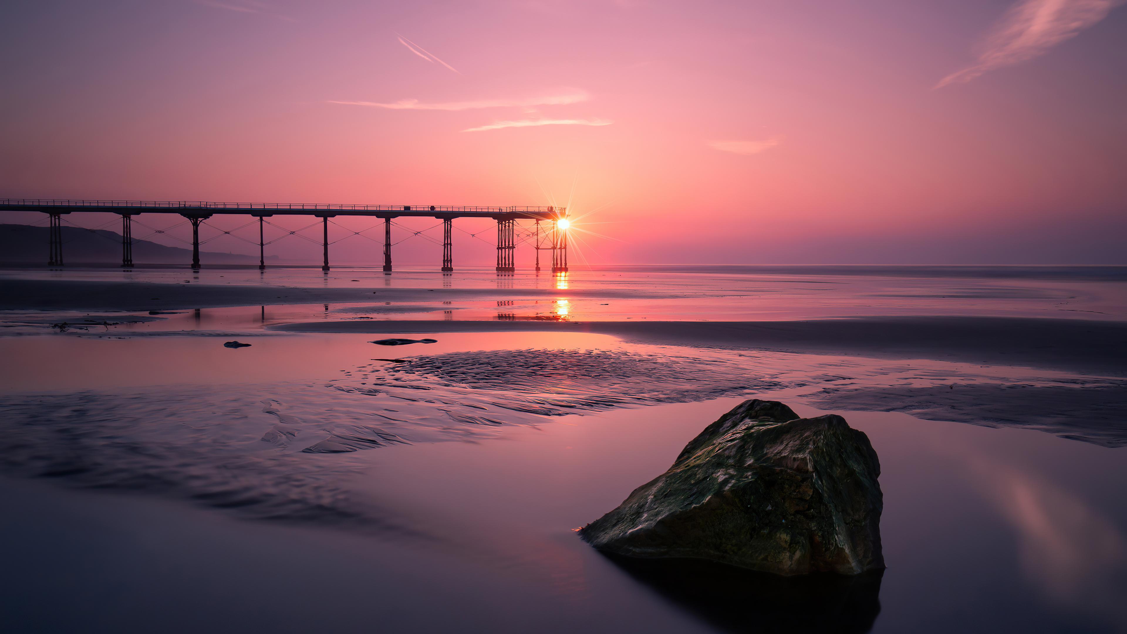 3840x2160 Pier Beach Sunset 4k Laptop Full HD 1080P HD 4k Wallpaper, Image, Background, Photo and Picture