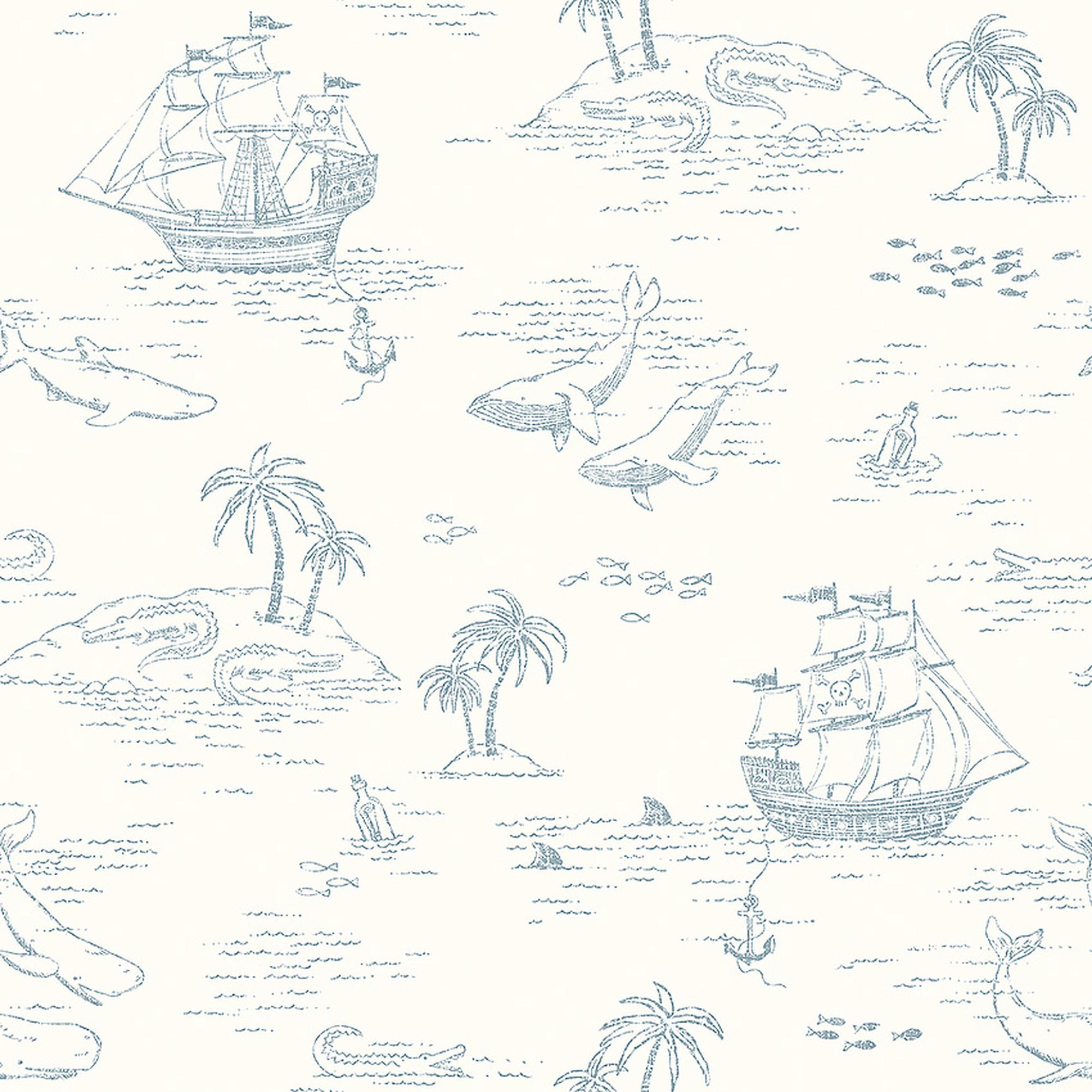 2000x2000 Hand Drawn Ocean Island White Wallpaper. Borastapeter Treasure Island