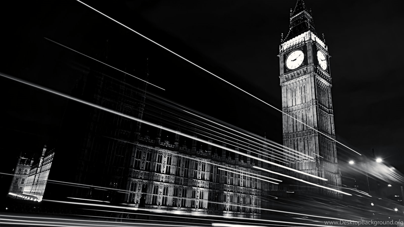 1366x768 Black And White London Clock Tower Wallpaper