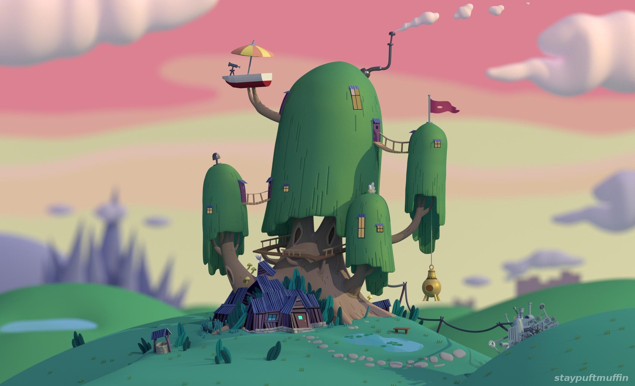 2108x1283 Imgur Post. Adventure time wallpaper, Tree house wallpaper, Wallpaper