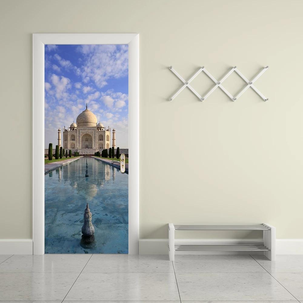 1000x1000 3D Scenery India Taj Mahal Castle Door Wall Stickers Wallpaper Smooth Styling Mural Bedroom Living Room Home Decration. style wallpaper. wall sticker wallpaperbedroom mural