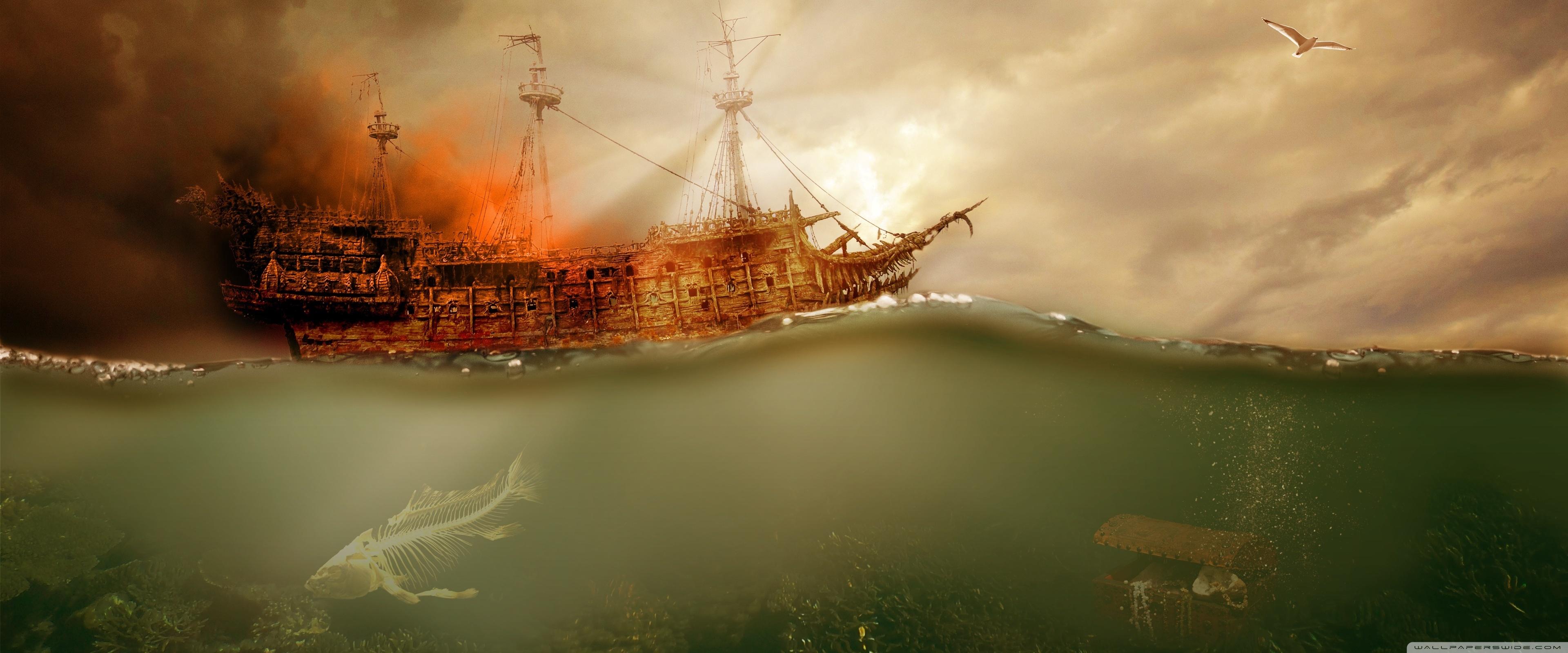 3840x1600 Pirate Ship Sailing Â ¤ 4k HD Desktop Wallpaper For Pirate Ship