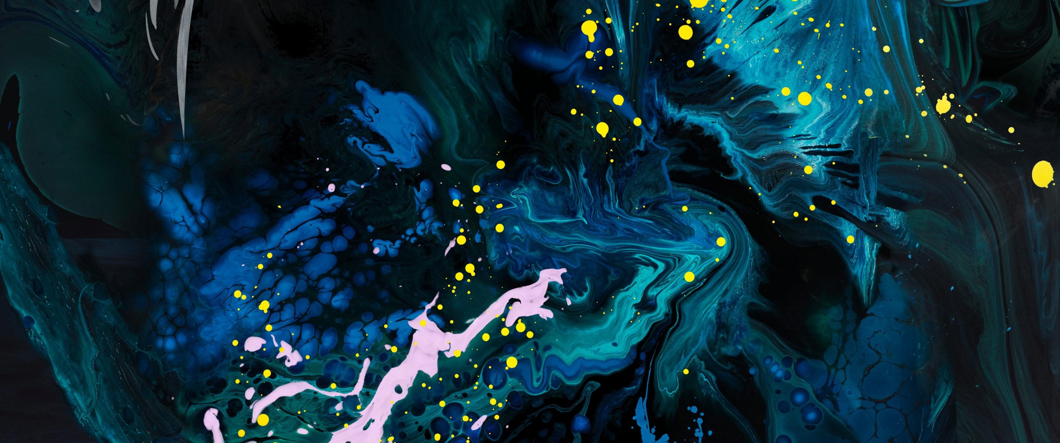 3440x1440 iPad Pro Wallpaper 4K, Liquid art, Blue, Apple, Stock, Abstract