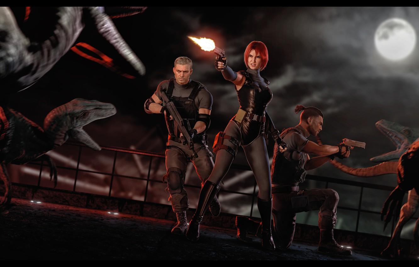 1332x850 Wallpaper girl, night, weapons, agent, capcom, Rick, Regina, Gail, velociraptor, dino crisis image for desktop, section рендеринг