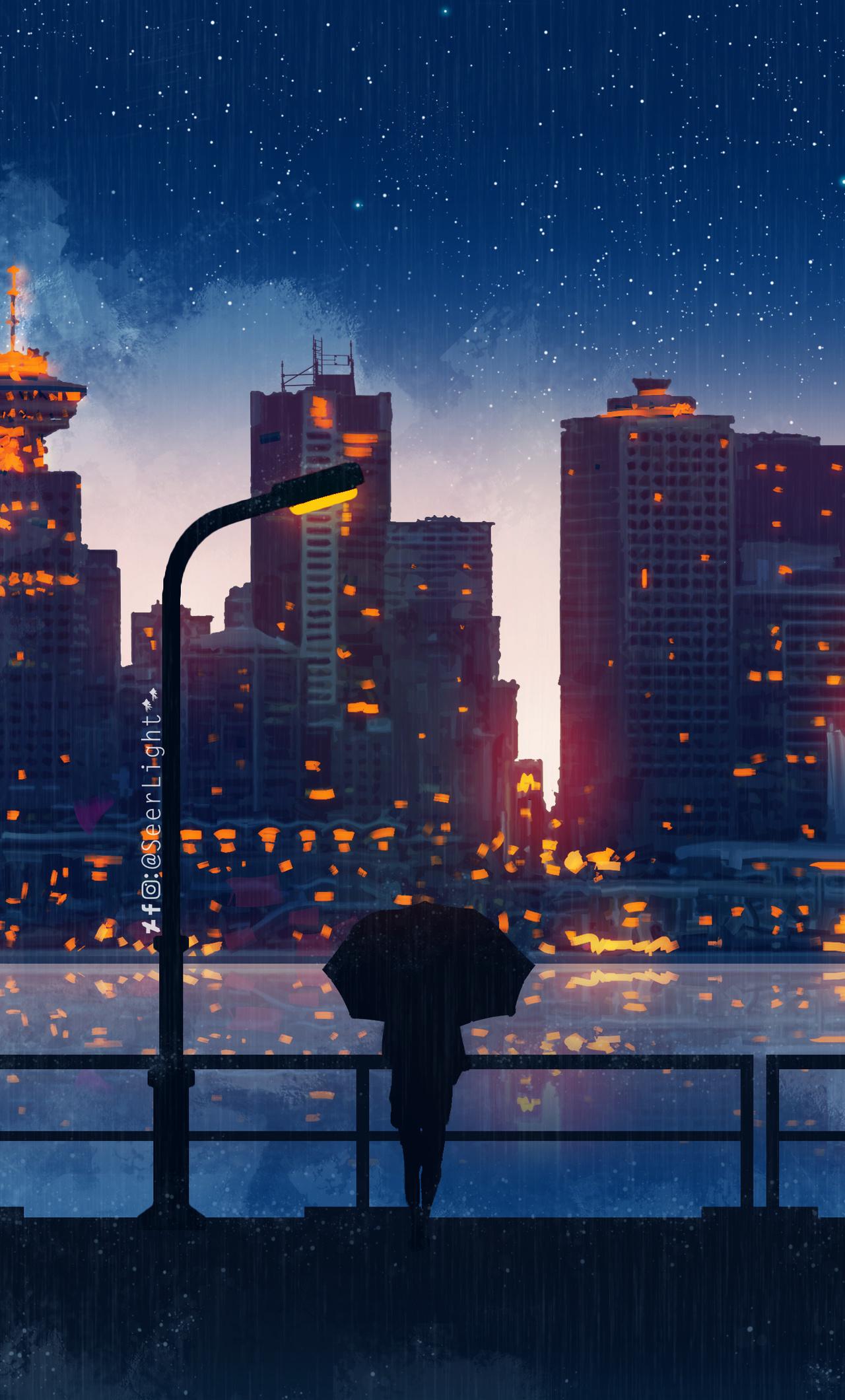 1280x2120 Rainy City Wallpaper Anime