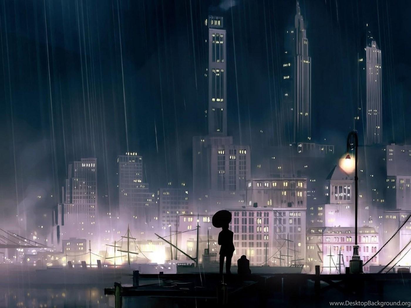 1400x1050 Rainy City At Night Wallpaper Fantasy Wallpaper Desktop Background