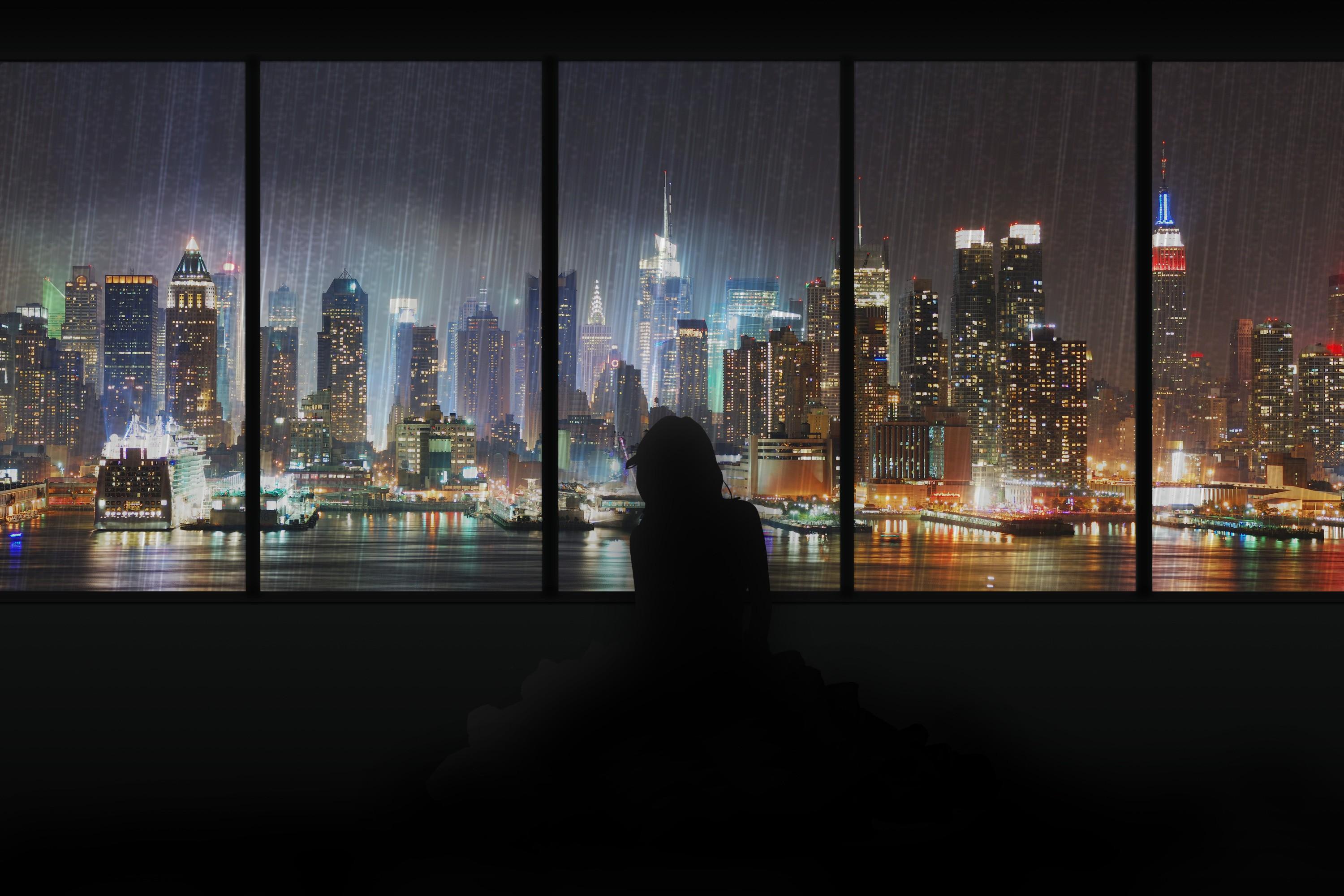 3000x2000 #cityscape, #anime, #rain, #artwork, wallpaper. Mocah HD Wallpaper