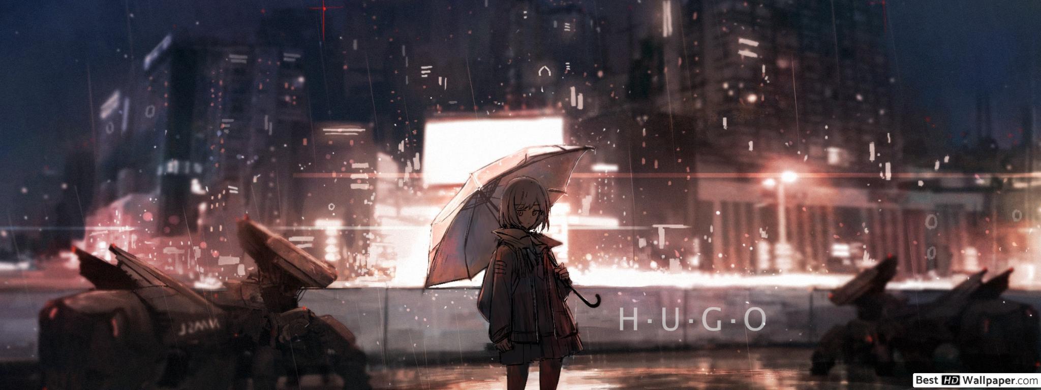2048x768 City Under Rain HD wallpaper download