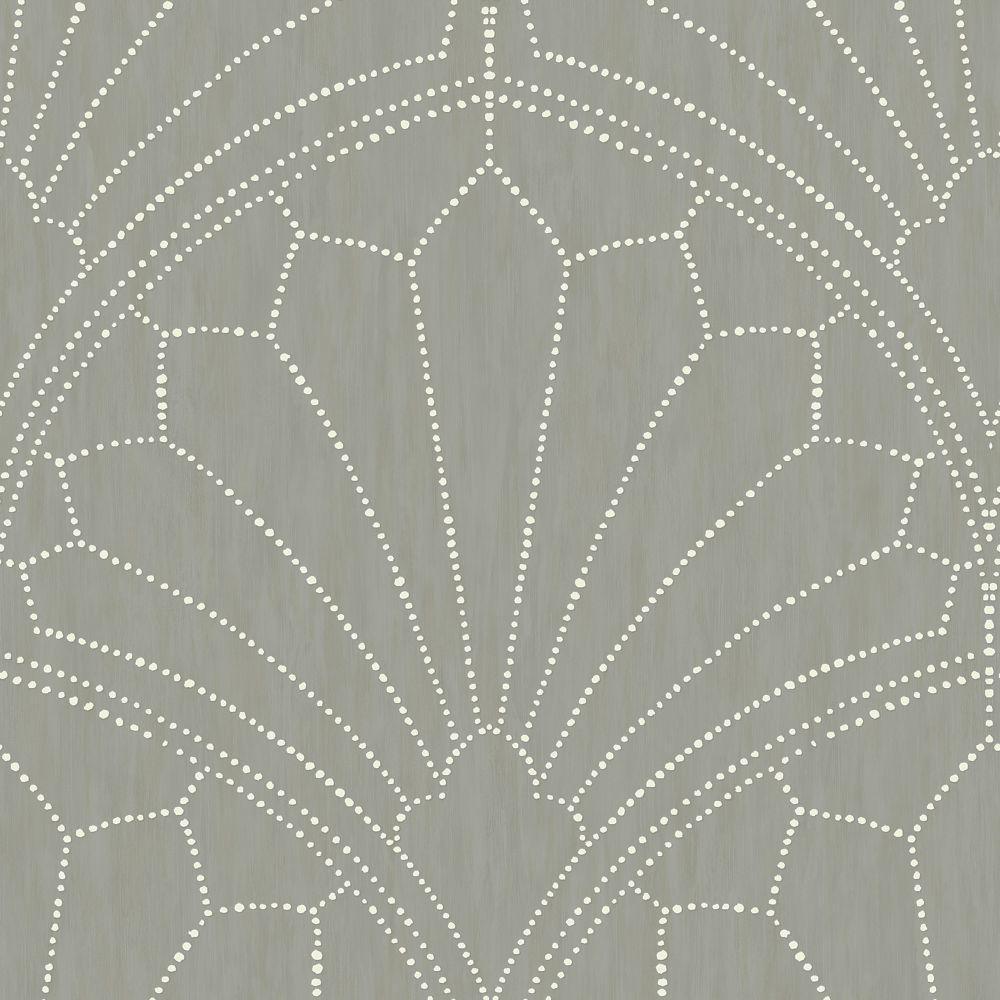 1000x1000 Scallop Medallion Wallpaper in Cinder Grey and Ivory from the Boho Rha