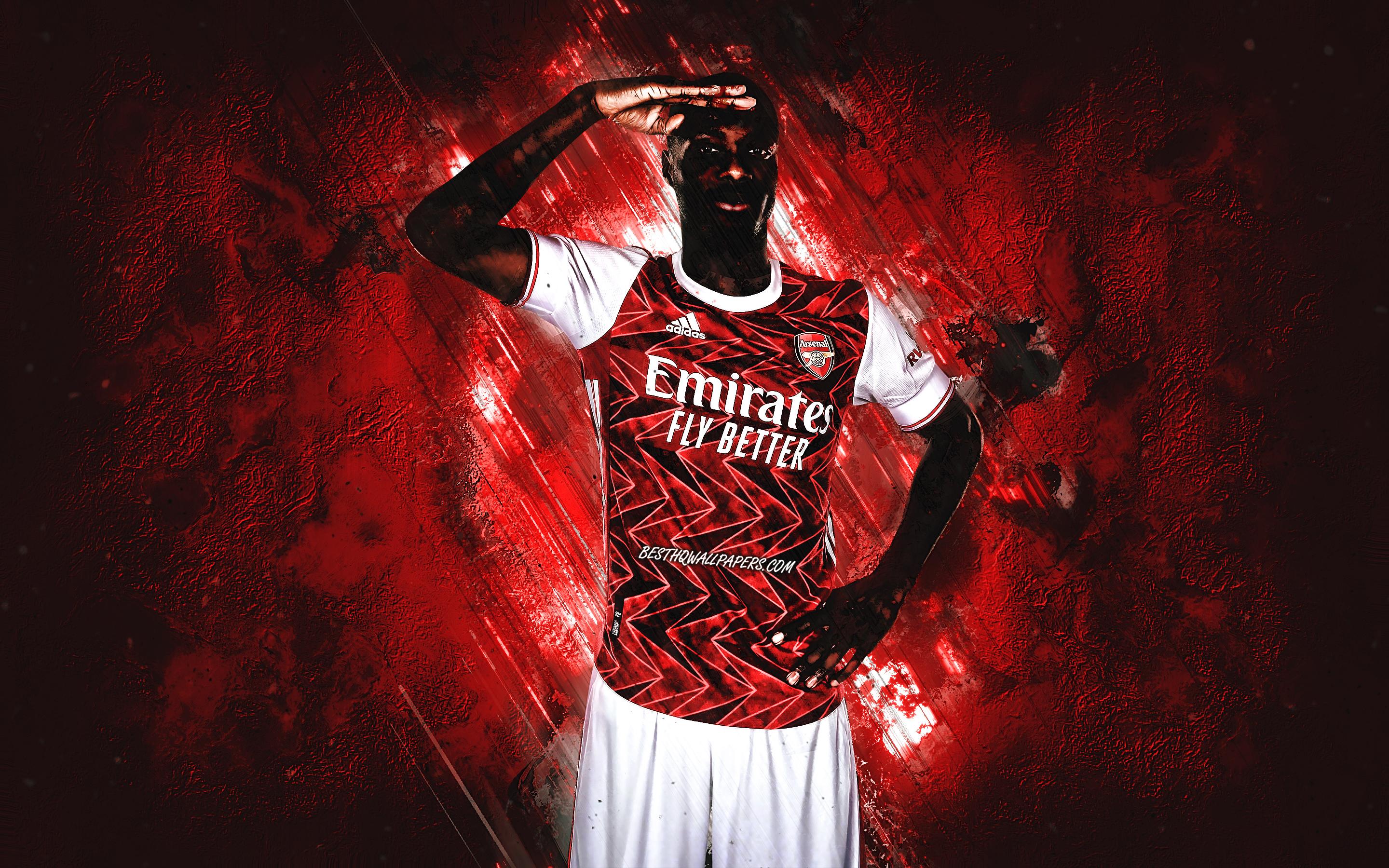 2880x1800 Download wallpaper Nicolas Pepe, Arsenal FC, Ivorian footballer, portrait, red stone background, football for desktop with resolution 2880x1800. High Quality HD picture wallpaper