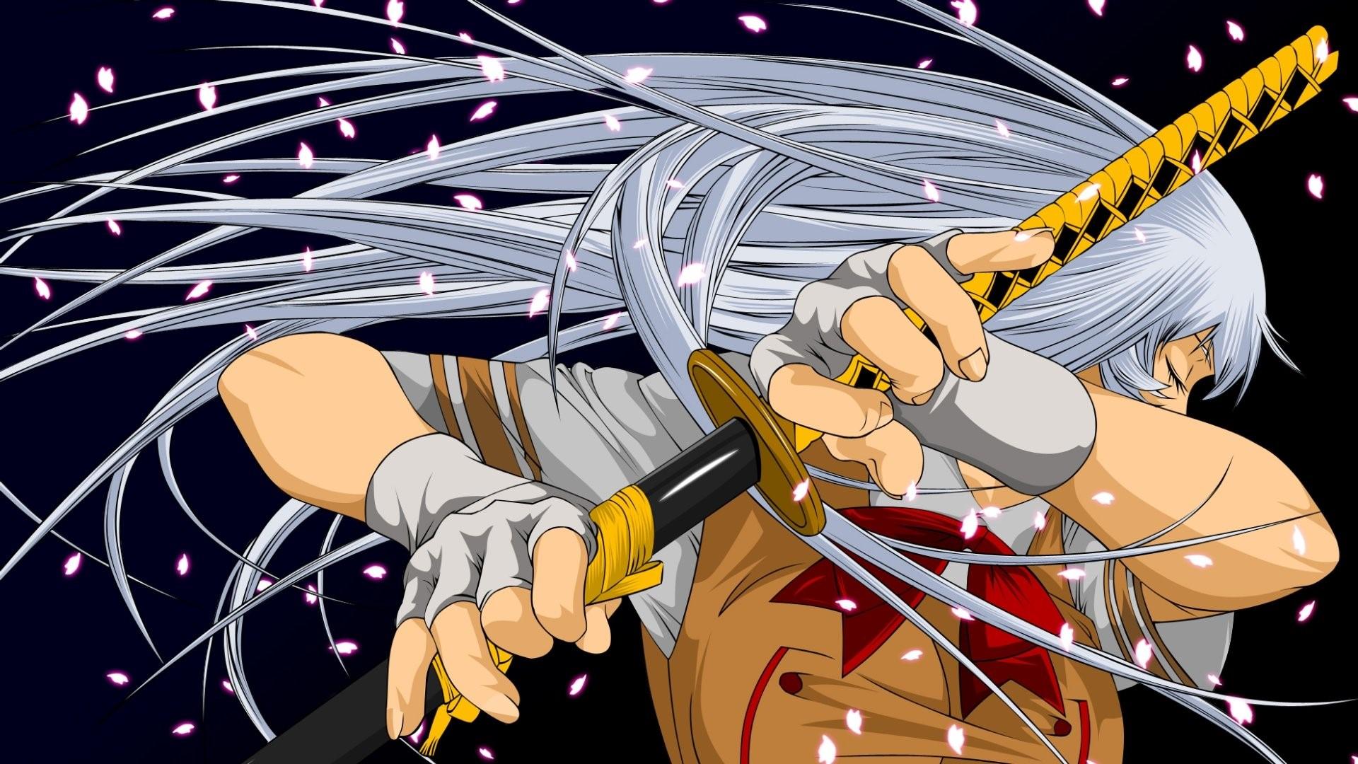 1920x1080 Wallpaper / Shiryu Chouun, Ikkitousen, white hair, sword