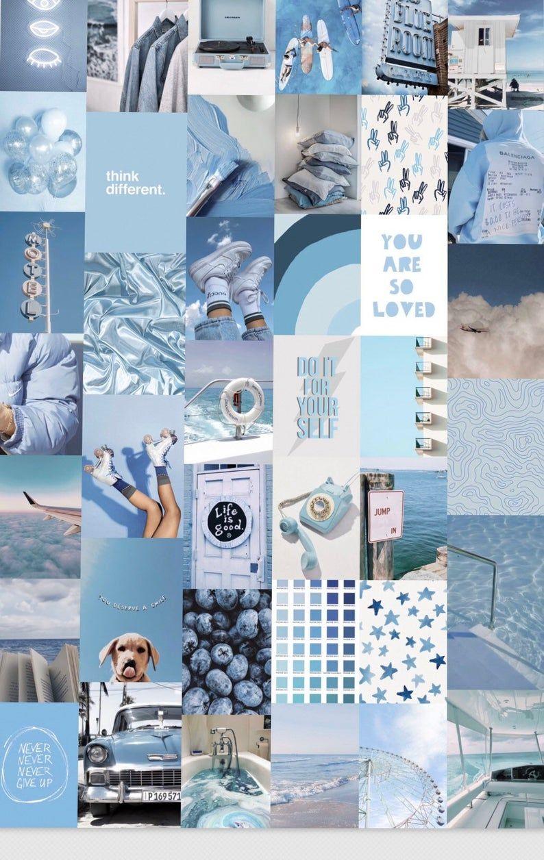 Download Aesthetic Baby Blue Collage Wallpaper