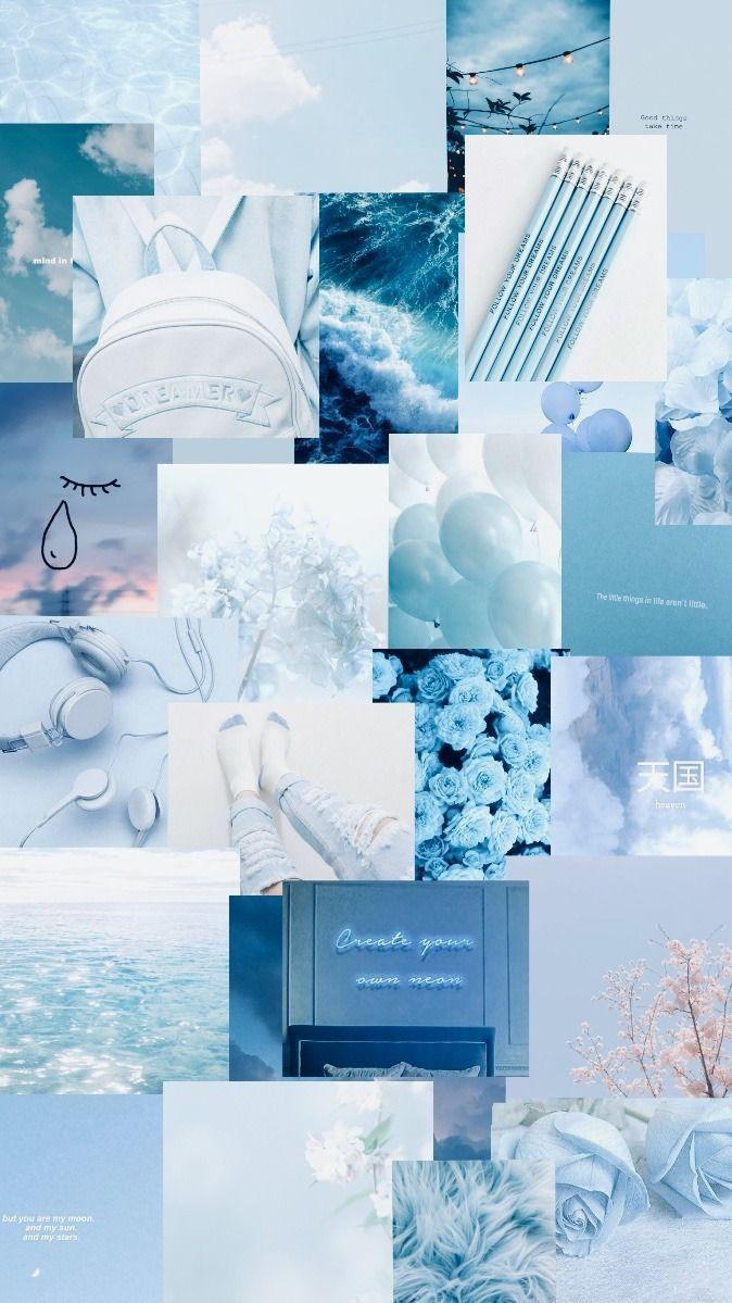 674x1199 Blue Aesthetic Collage Wallpaper