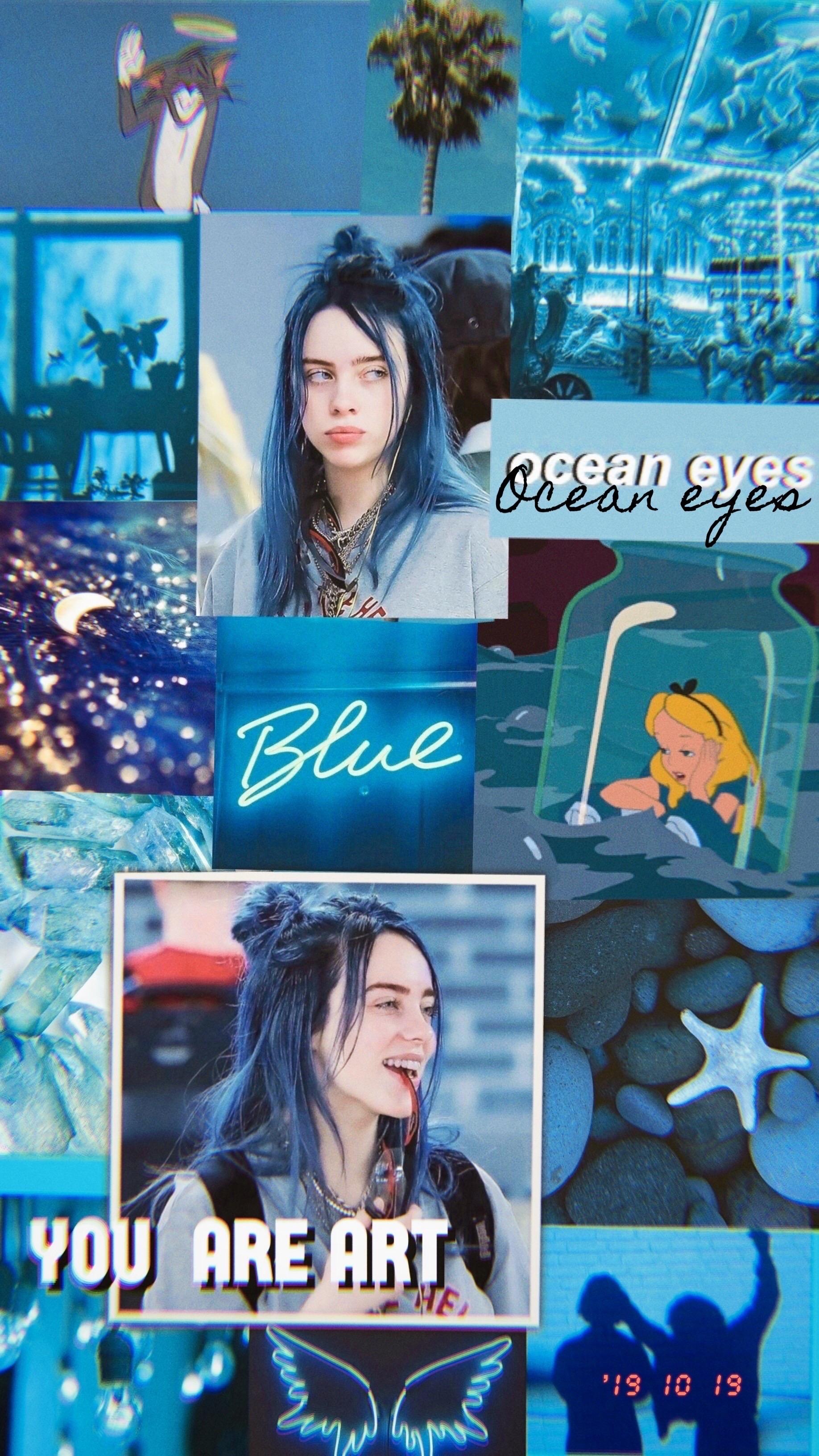 1836x3264 billieeilish blue collage wallpaper Image