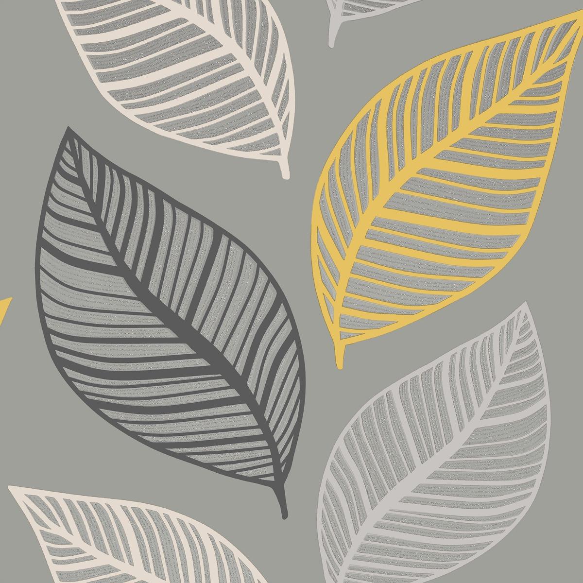 1200x1200 Crown Emporium Elba Leaf Wallpaper Yellow / Grey M1461