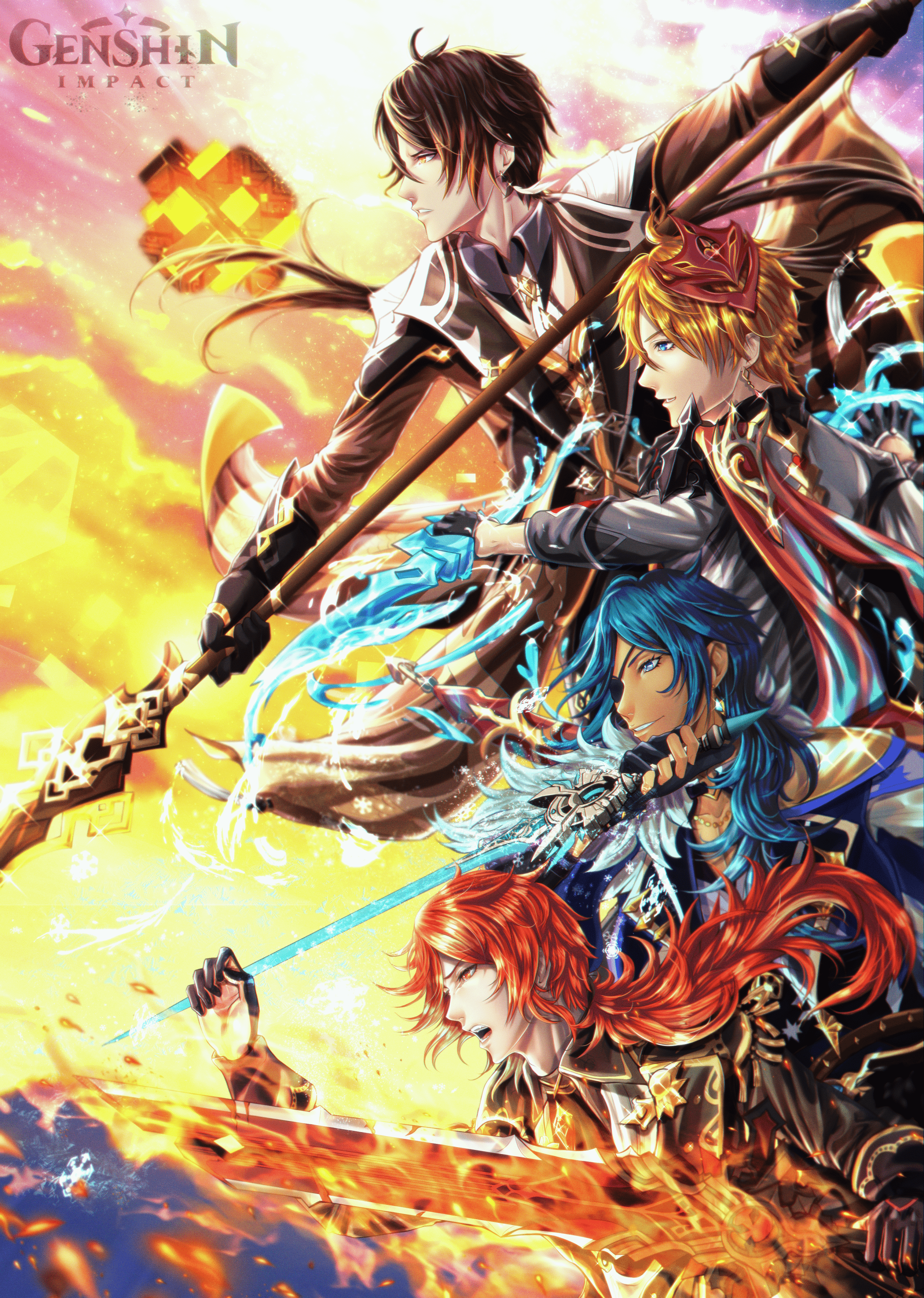 2016x2831 Download 2016x2831 Genshin Impact, Zhongli, Aurora Archangel, Diluc, Kaeya, Tartaglia, Anime Games Wallpaper