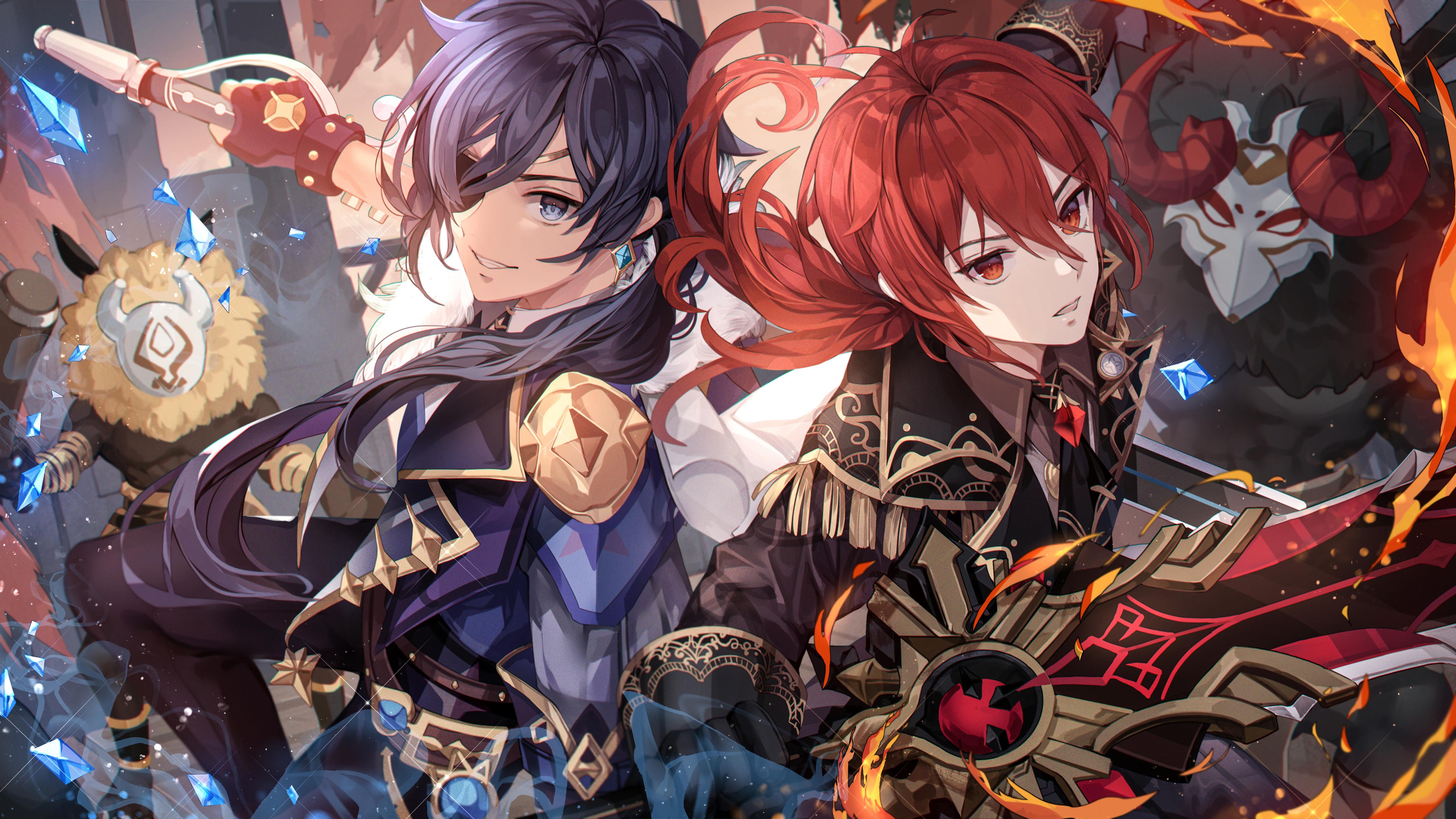 5120x2880 Diluc Genshin Impact Kaeya 4K 5K HD Genshin Impact Wallpaper