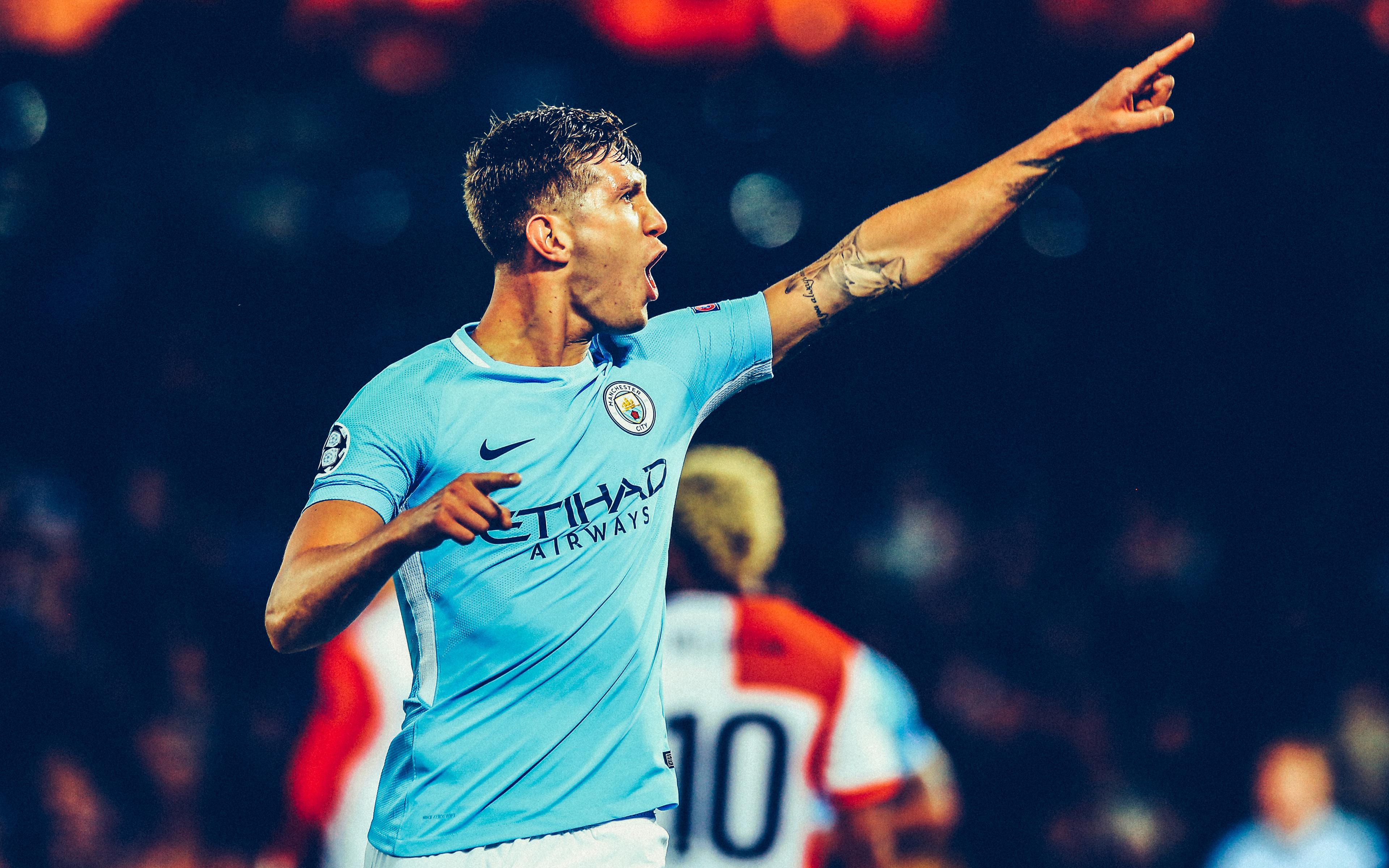 3840x2400 Download wallpaper John Stones, 4k, match, joy, Manchester City, soccer, Stones, Premier League, Man City, footballers, english footballer, Manchester City FC for desktop with resolution 3840x2400. High Quality HD picture wallpaper