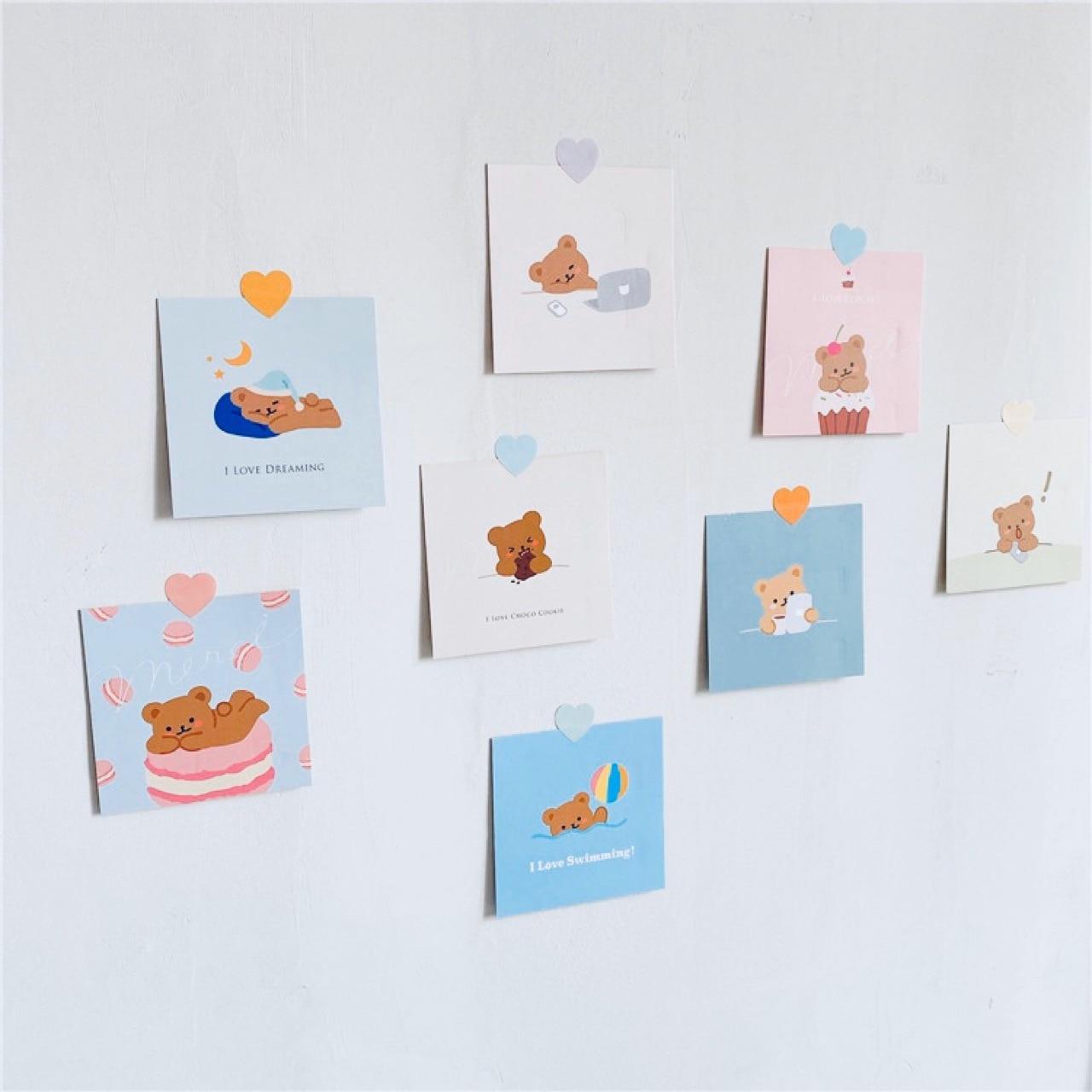 1280x1280 Cake Bear Square Card Set 8 Sheets Korean Ins Cute Cartoon Double Sided Postcard Decorative Background Girl Room Wall Sticker. Assorted Stickers