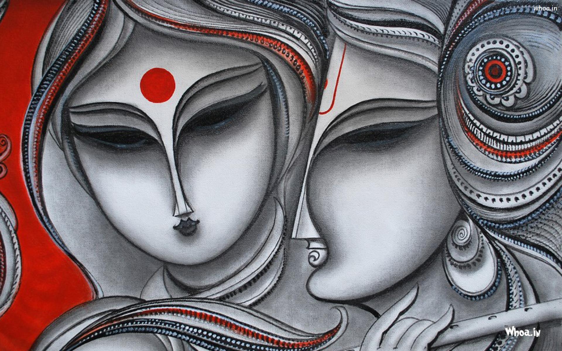 1920x1200 Lord Radhe Krishna Black And Red HD Painting Wallpaper