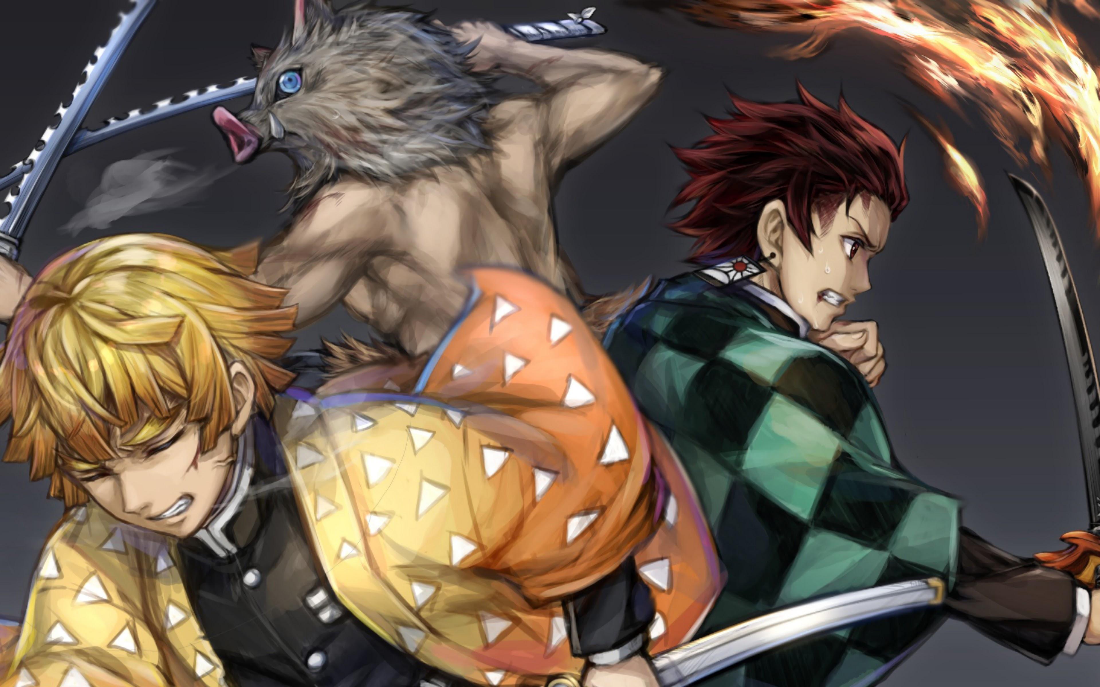 3840x2400 Zenitsu Tanjiro Inosuke Kimetsu no Yaiba 4K Wallpaper