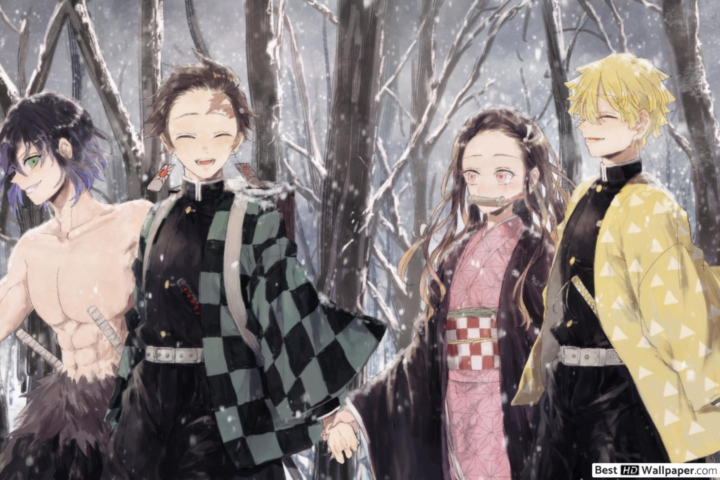 1440x960 Demon Slayer : Kimetsu No Yaiba Hashibira, Tanjirou Kamado, Nezuko Kamado & Zenitsu Agatsuma HD wallpaper download
