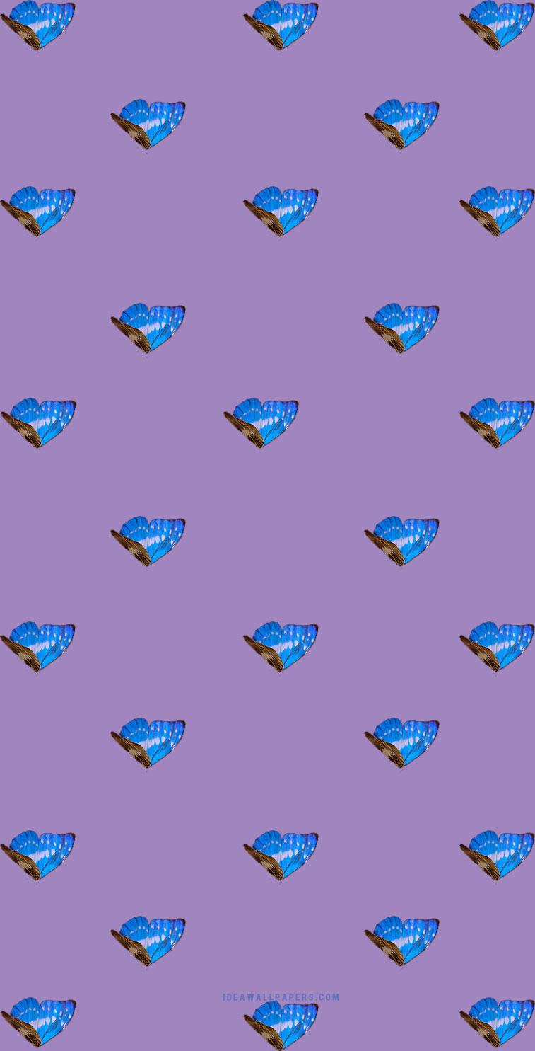 757x1485 Blue butterflies on purple background Wallpaper