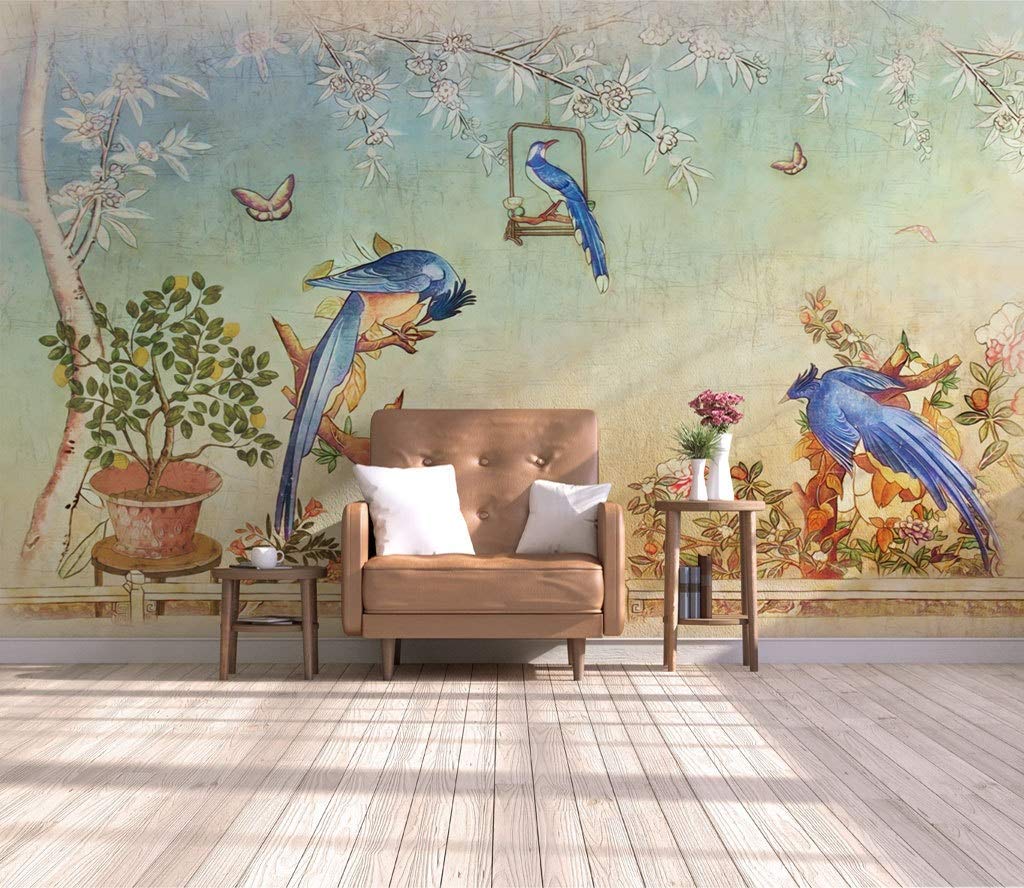1024x888 Murwall Chinoiserie Wallpaper Chinese Birds Wall Mural Vintage Floral Wall Murals Asiatic Home Decor Chinese Cafe Design Print Art : Handmade Products