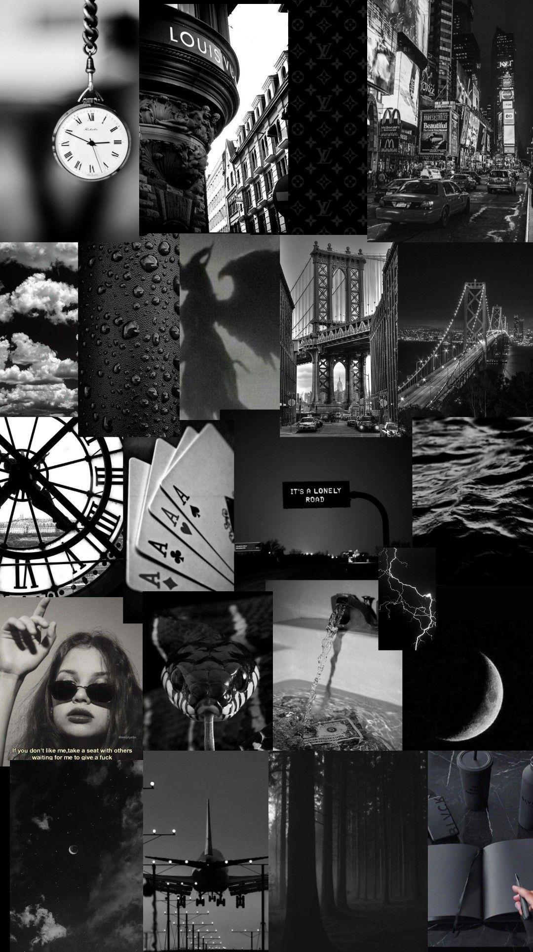 1080x1929 Black and white aesthetic background collage. Black aesthetic wallpaper, Dark wallpaper iphone, Black and white picture wall