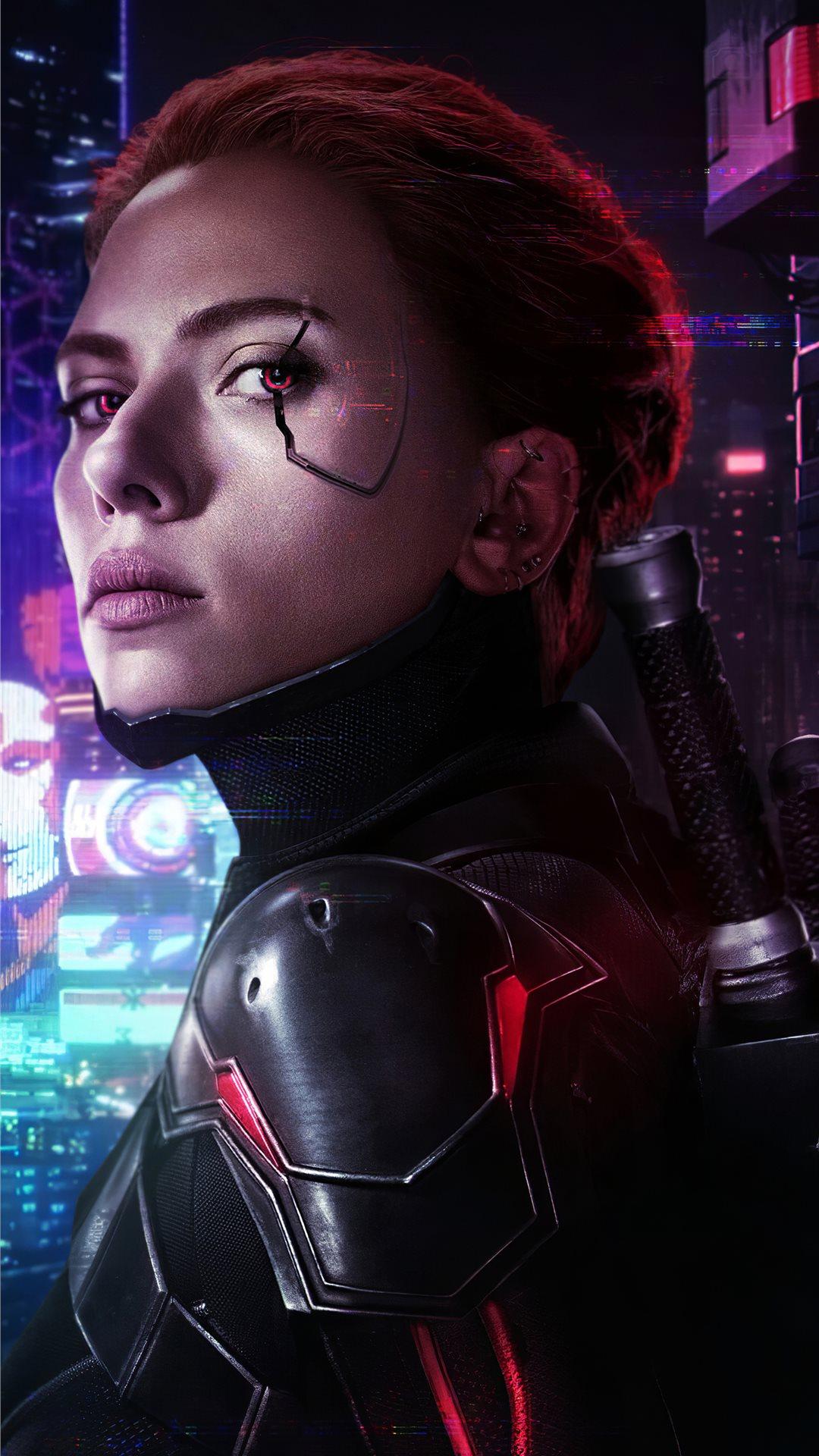 1080x1920 cyberpunk 2077 x avengers black widow iPhone 8 Wallpaper Free Download