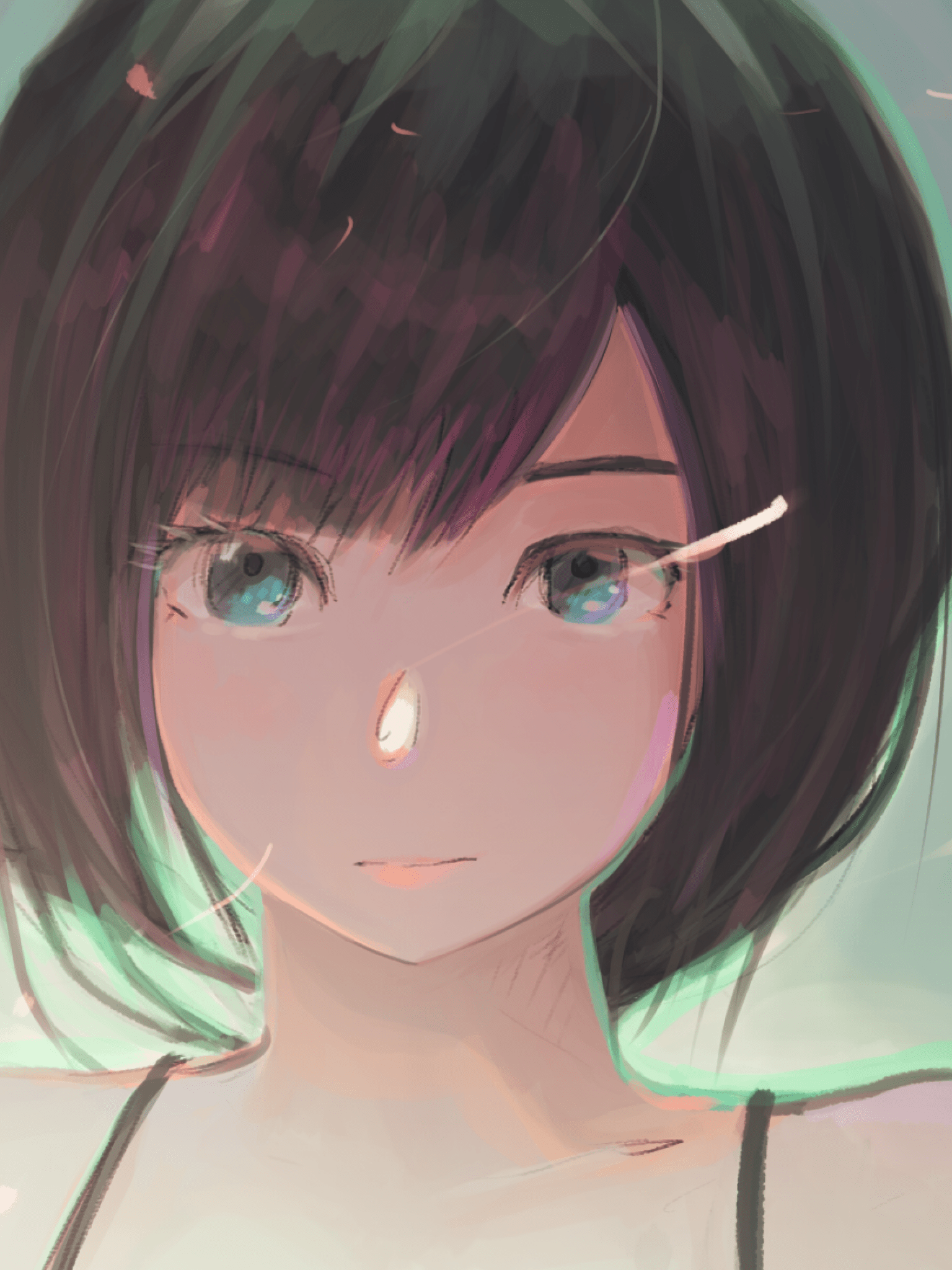 1536x2048 Download 1536x2048 Cute Anime Girl, Short Hair, Face Portrait Wallpaper for Apple iPad Mini, Apple IPad 4