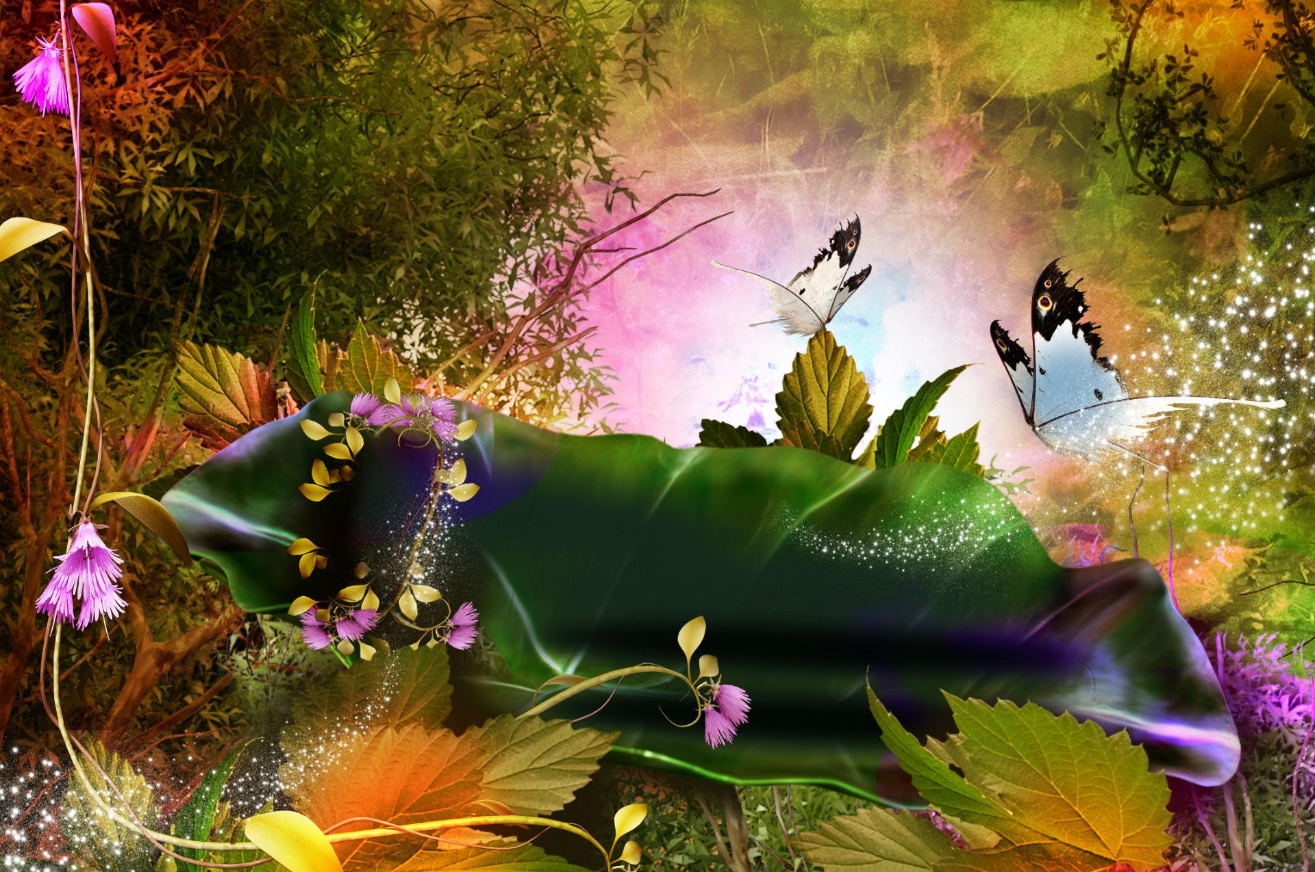 1920x1274 3D, Nature, Phantasmagoria, Butterfly, Leaves, Forest, Magic, Flowers Wallpaper HD / Desktop and Mobile Background