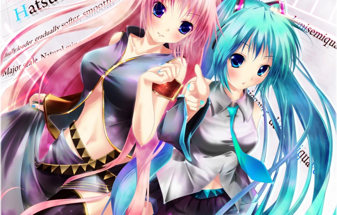 1332x850 Wallpaper girls, headphones, art, vocaloid, hatsune miku, megurine luka, Vocaloid, Nironiro image for desktop, section арт