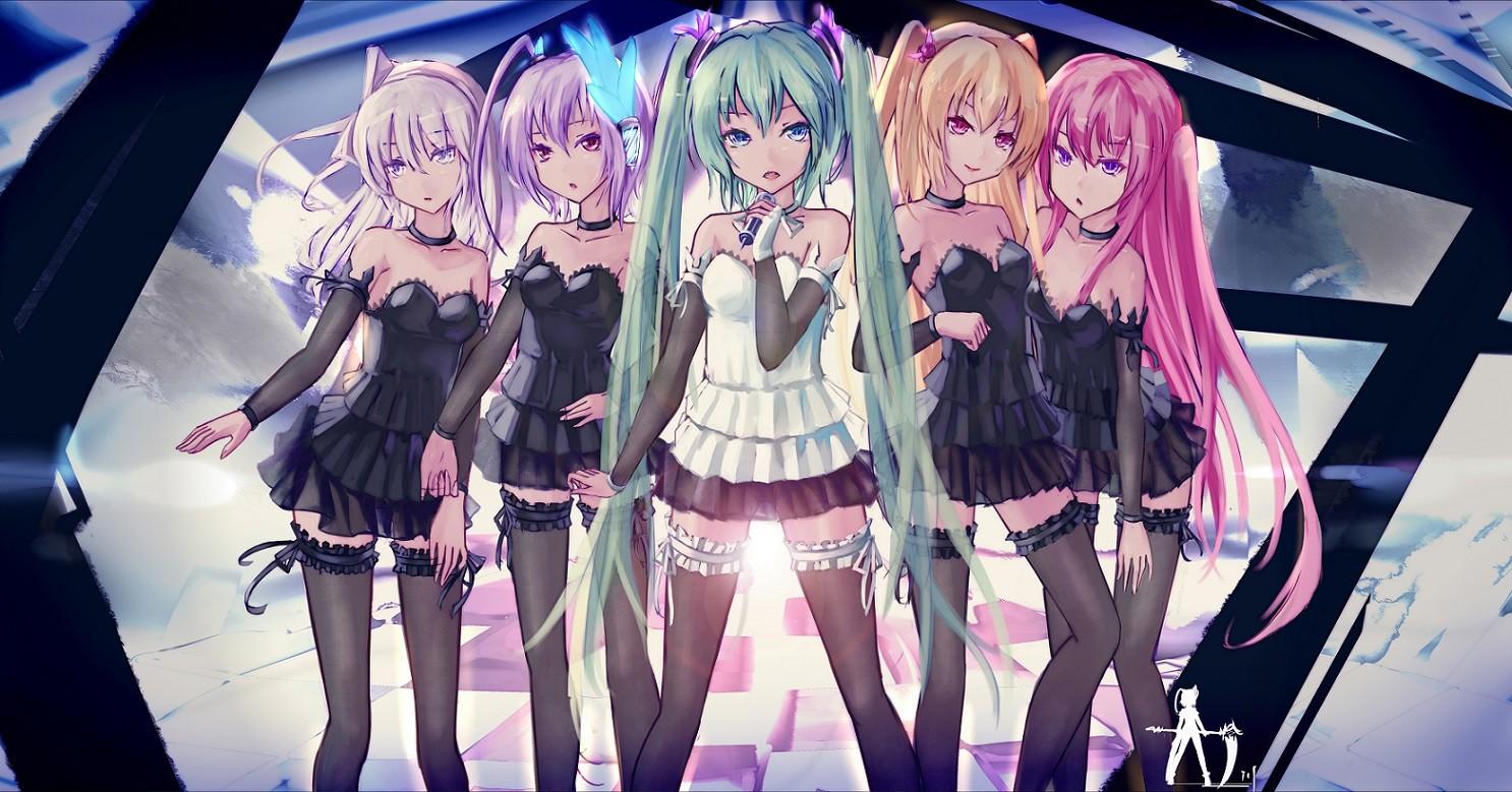 1486x779 #anime, #Vocaloid, #Hatsune Miku, #Megurine Luka, wallpaper. Mocah HD Wallpaper