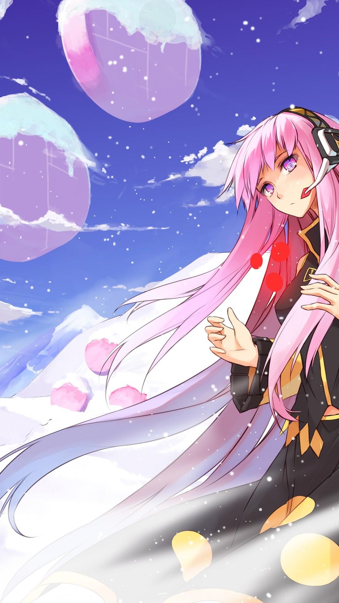 1080x1920 Megurine Luka, Pink Hair, Vocaloid, Headphones, Long