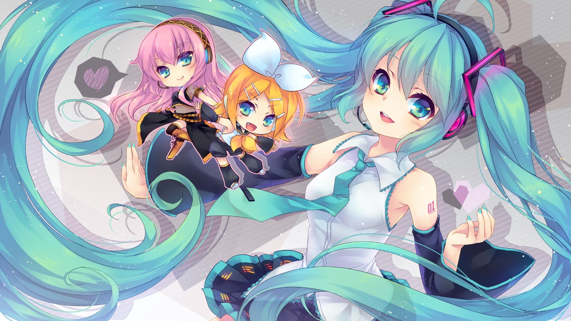 1920x1080 Download Wallpaper 1920x1080 vocaloid, hatsune miku, megurine luka, girl, blush, two tails, skirt Full HD 1080p HD Background
