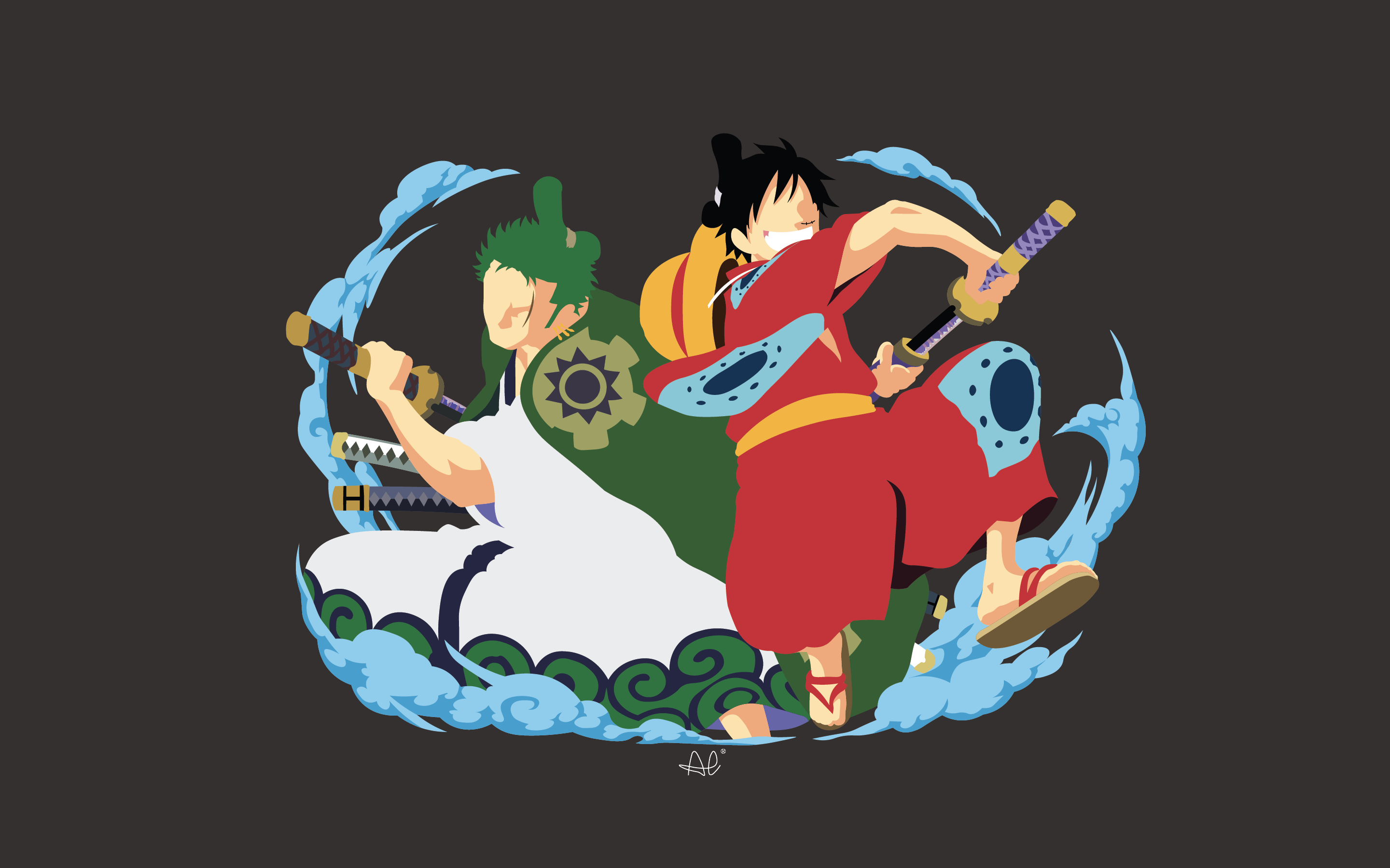 2880x1800 Luffy and Zoro wallpaper fanart (also for mobile): OnePiece