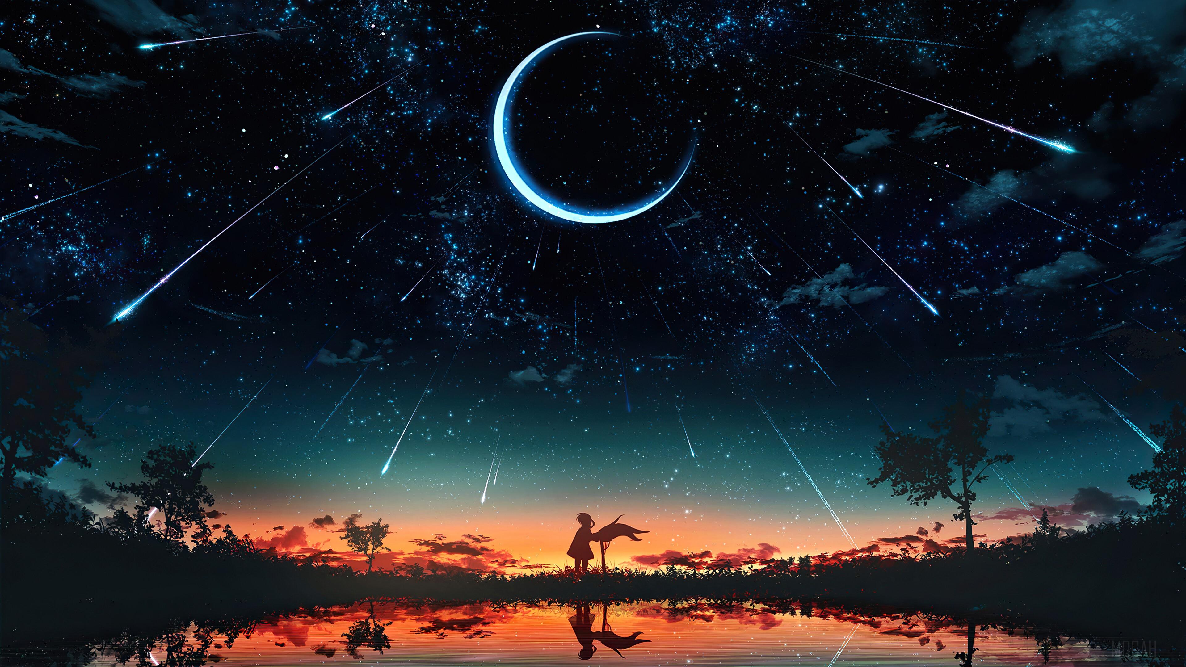 Anime Night Sky Moon Wallpapers - Top Free Anime Night Sky Moon Backgrounds  - WallpaperAccess