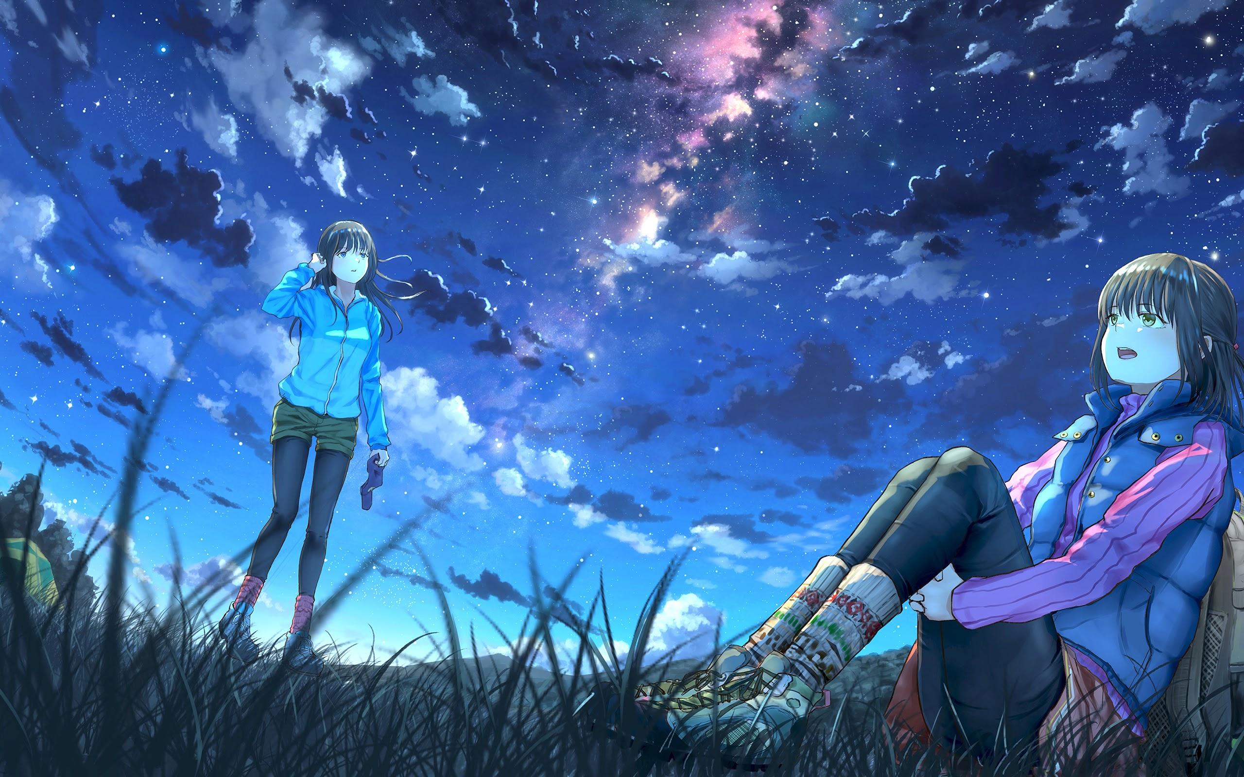 2560x1600 Anime Girl Night Sky Wallpaper