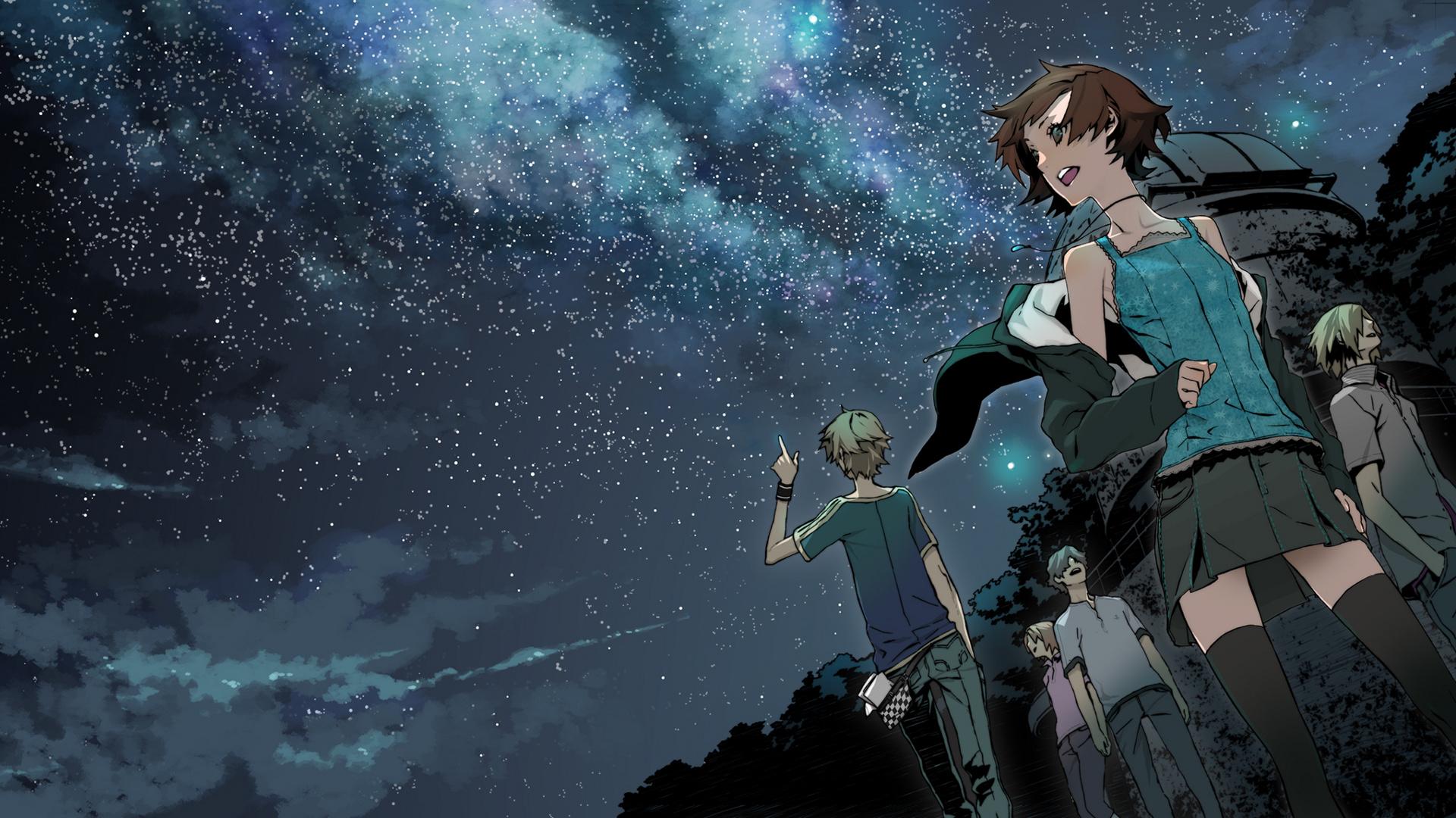 1920x1080 night, stars, Supercell, Miwa Shirow, anime girls, skies wallpaper