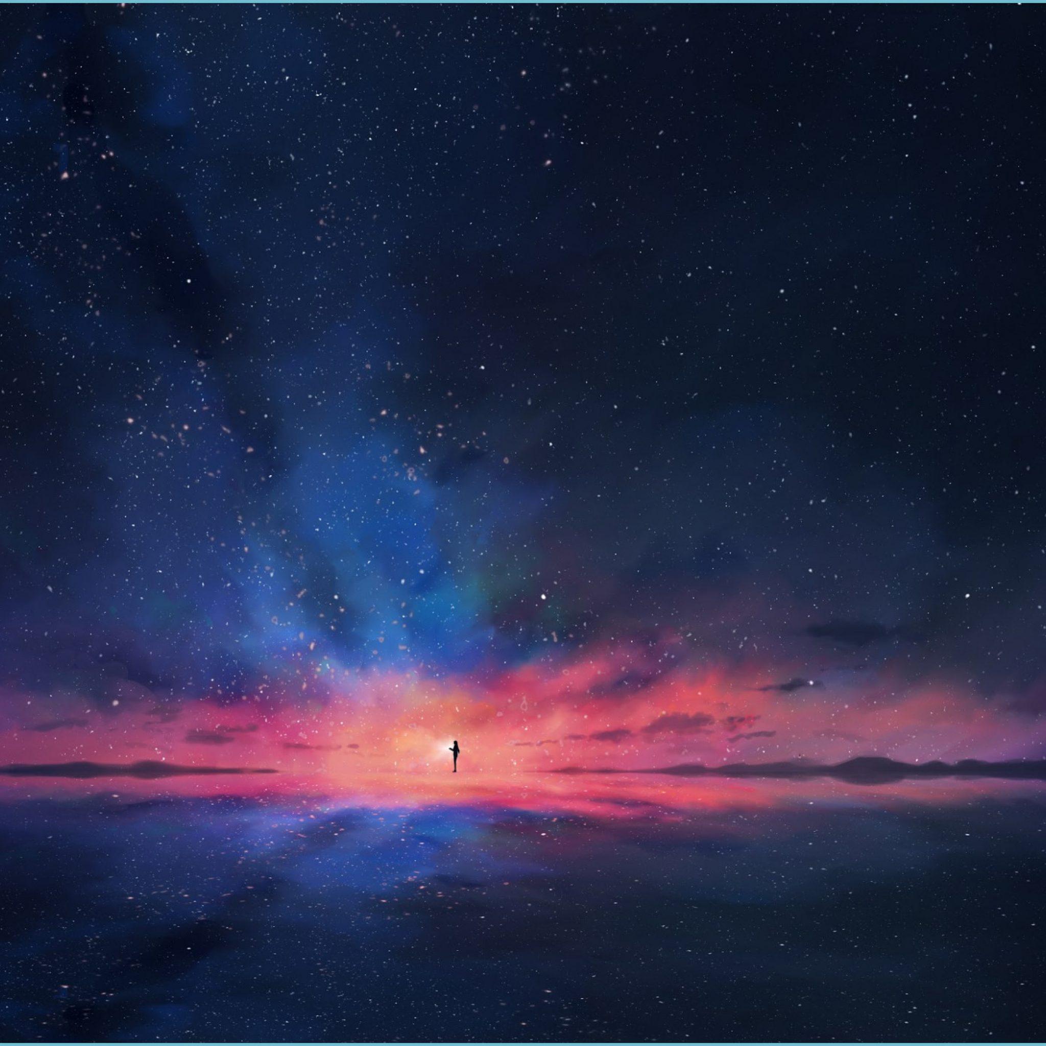 2048x2048 Anime Night Sky Stars Horizon Scenery 13K Wallpaper Wallpaper Night Sky