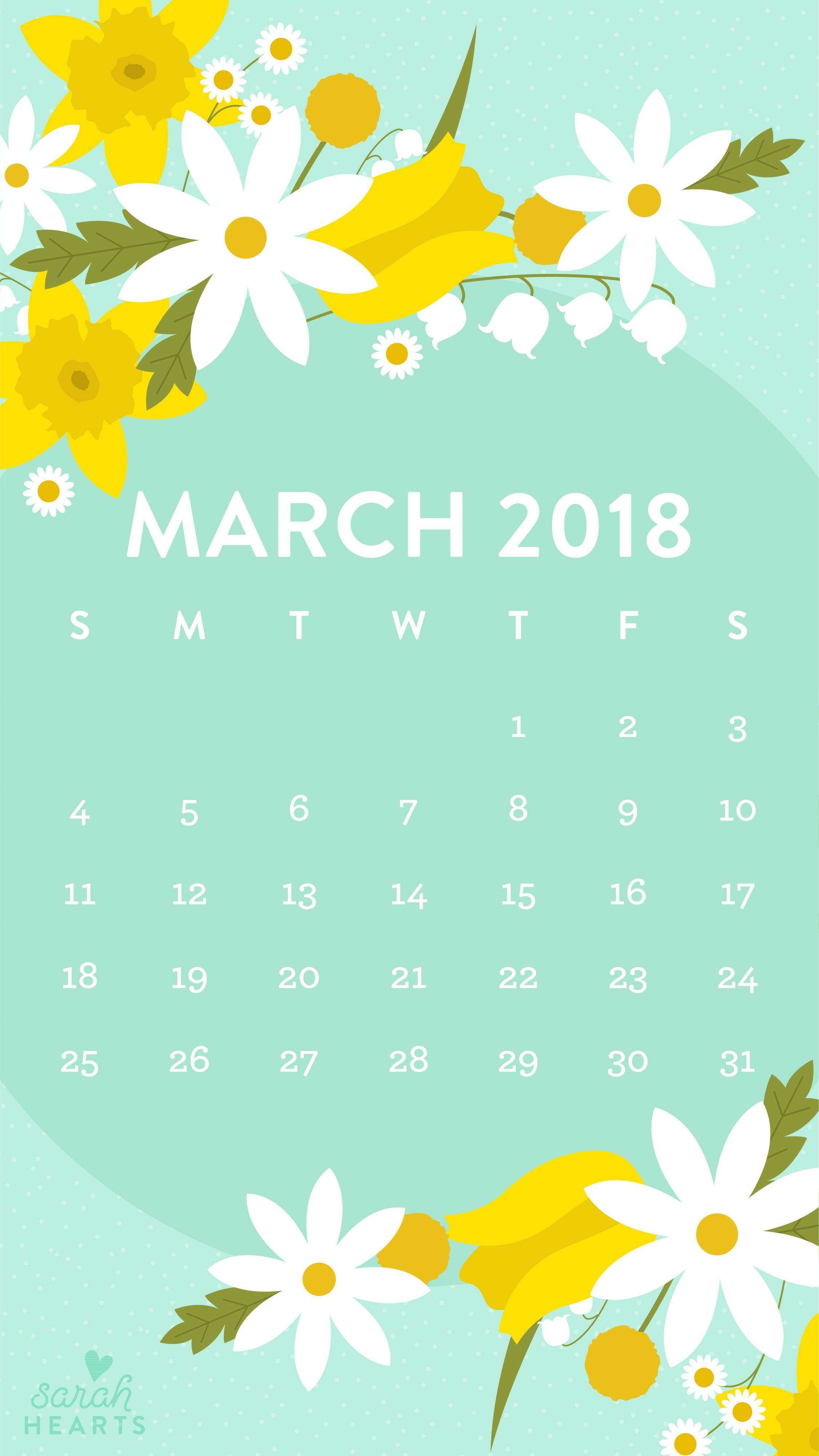 2251x4000 March 2018 Spring Flower Calendar Wallpaper