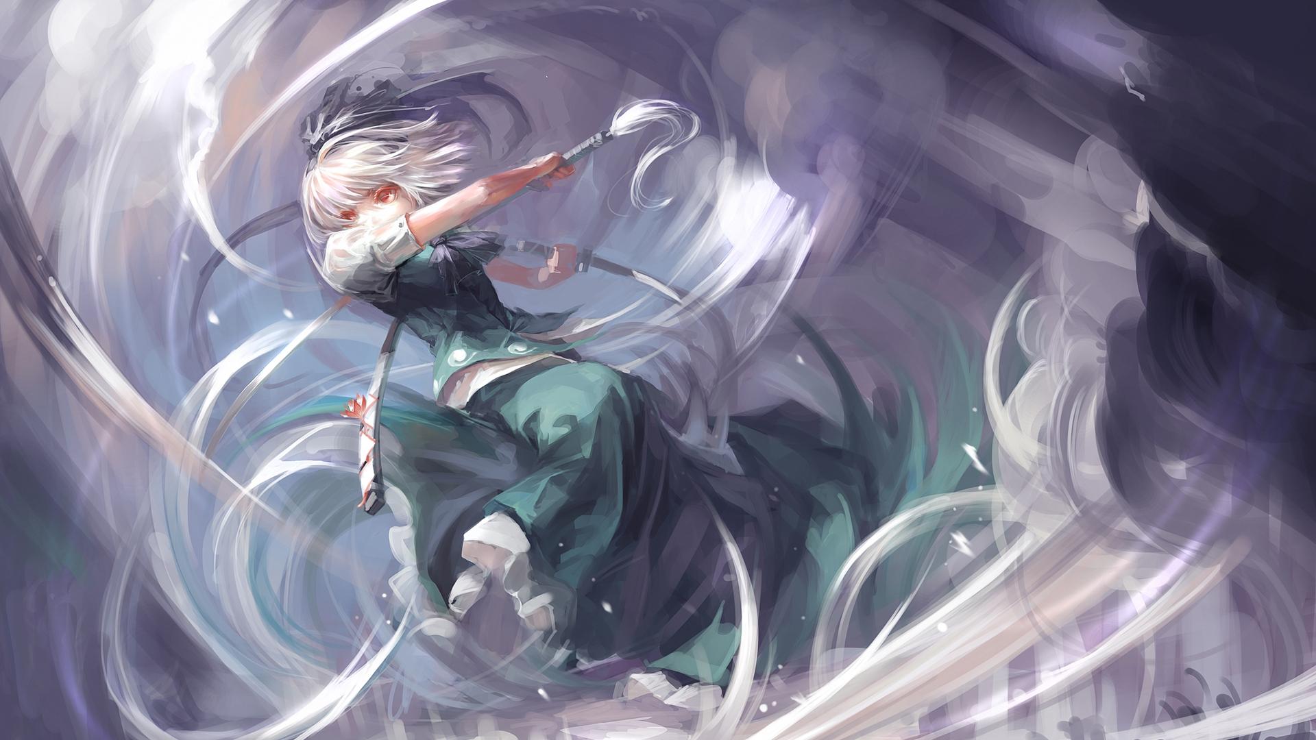 1920x1080 touhou konpaku youmu red eyes white hair anime girls 1920x1080 wallpaper