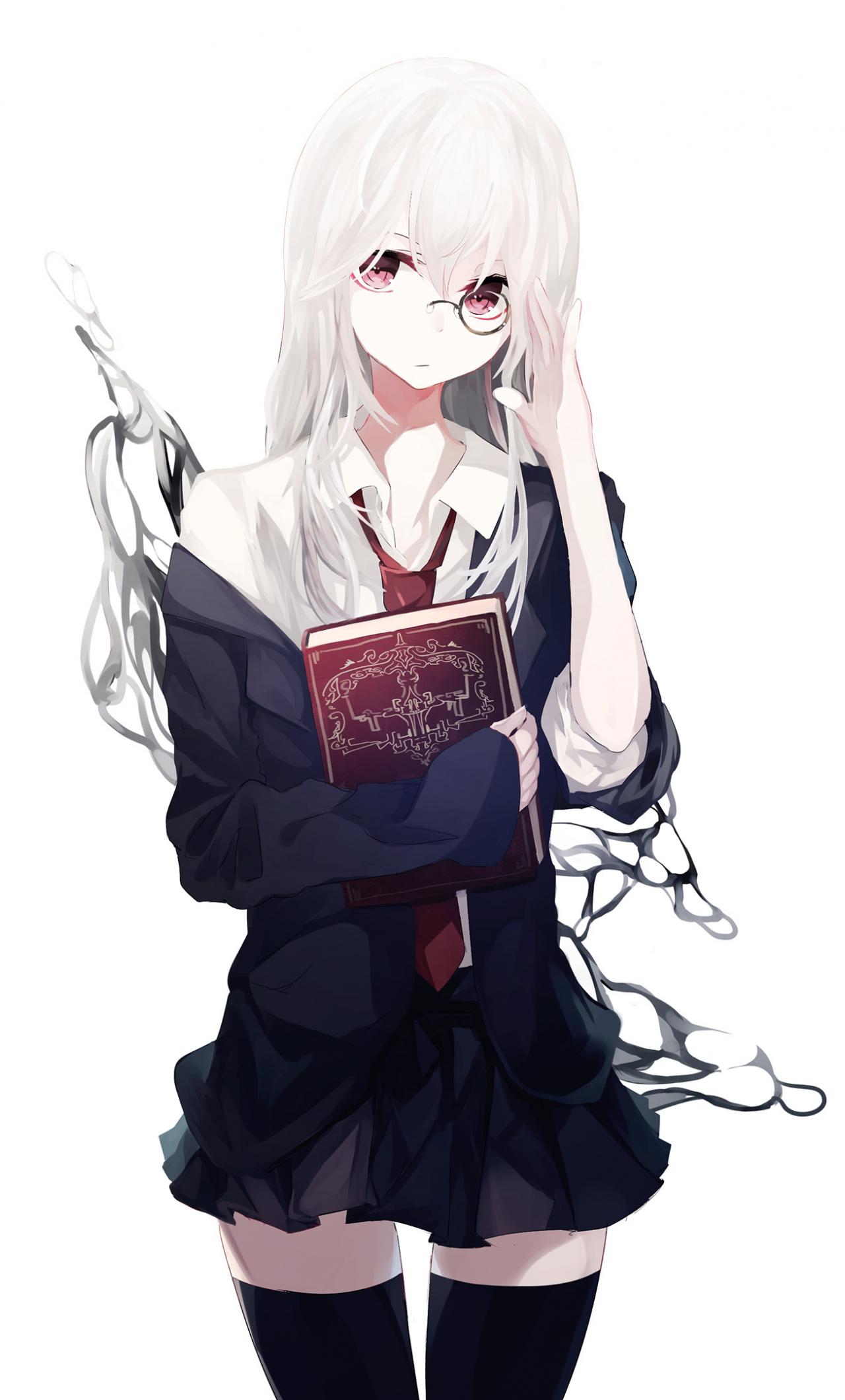 1280x2120 Download 1280x2120 wallpaper white hair, anime girl, minimal, magic book, iphone 6 plus, 1280x2120 HD image, background, 6949