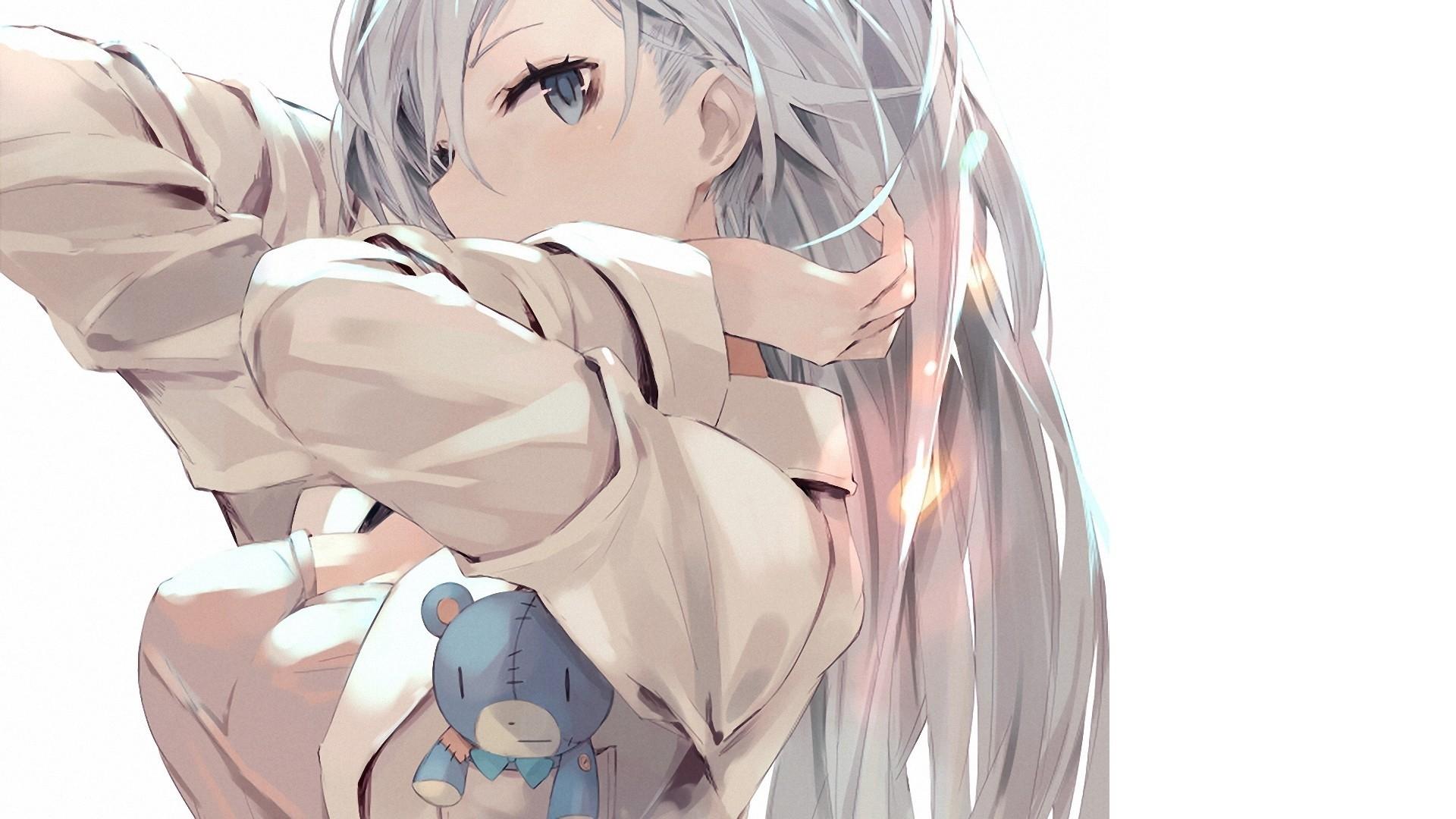 1920x1080 White Hair Anime Girl Wallpaper